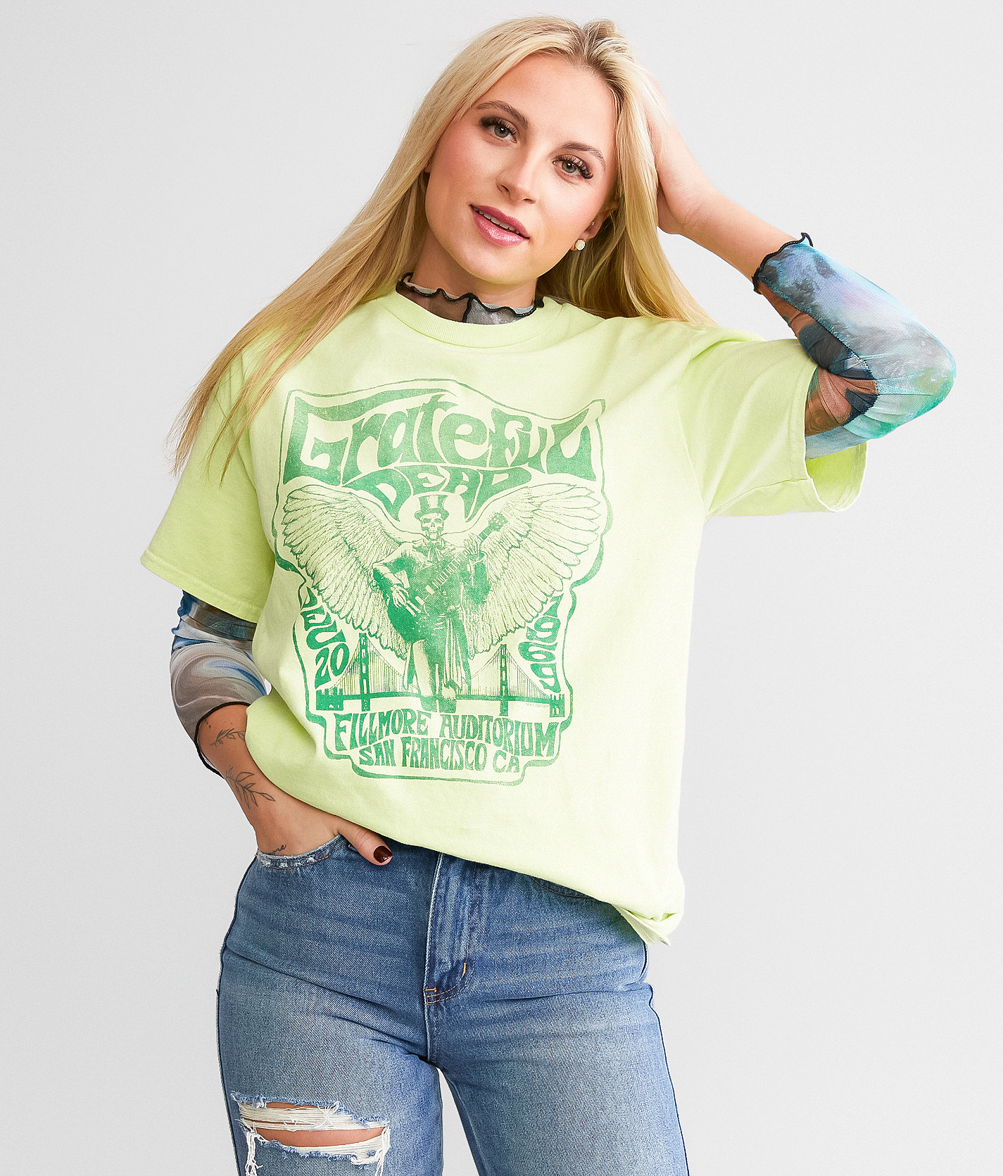 Junkfood Grateful Dead Band T-Shirt - Women's T-Shirts in Wild Lime