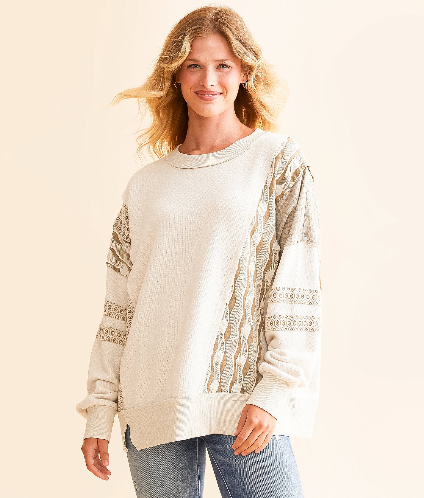 BKE Pieced Pullover - Women's Sweatshirts in Cream Multi