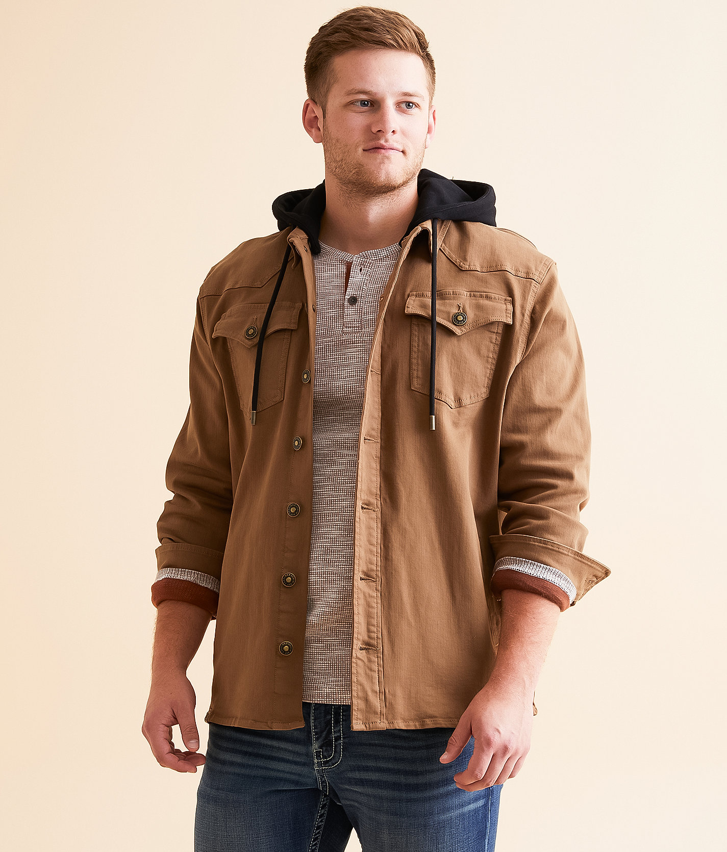 BKE Bradley Denim Stretch Shacket - Men's Coats & Jackets in Chestnut