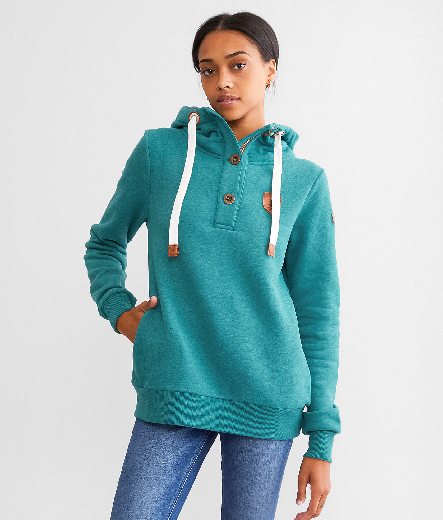 Wanakome Jas Hooded Henley Sweatshirt - Women's Sweatshirts in Mallard