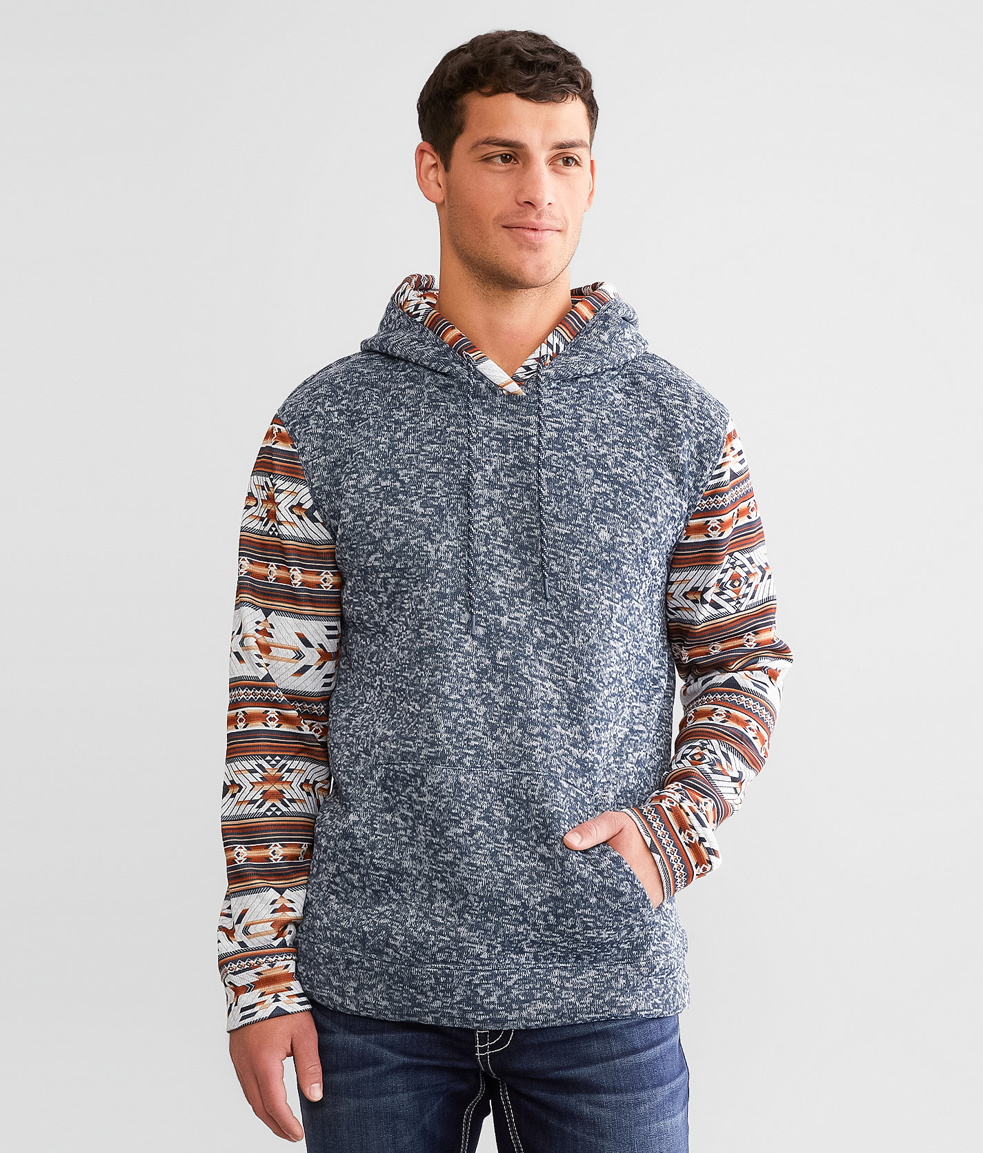 Departwest Southwestern Pieced Hoodie - Men's Sweatshirts in Navy