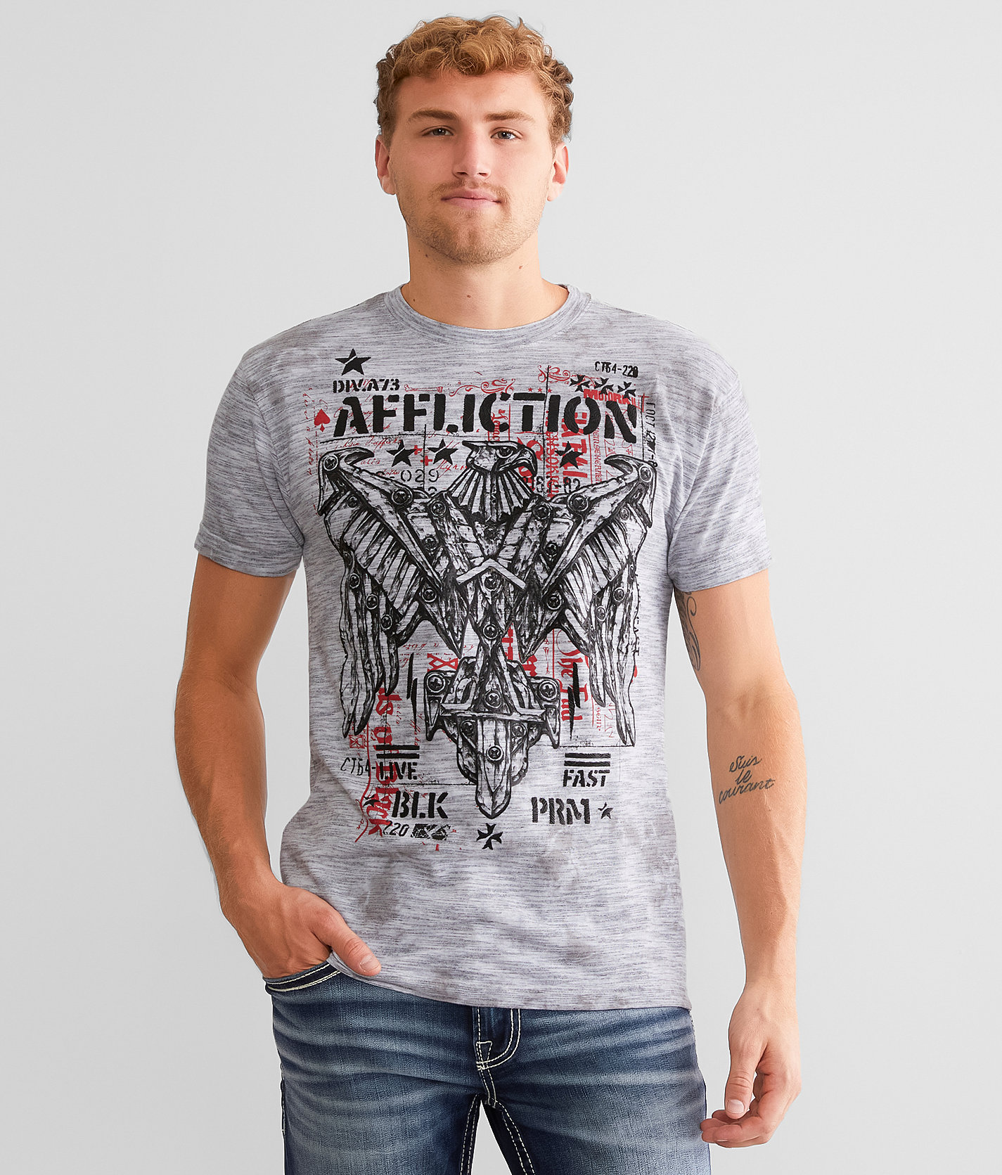 Affliction Stealth Victory T-Shirt - Men's T-Shirts in White Lt Grey Crystal Wsh