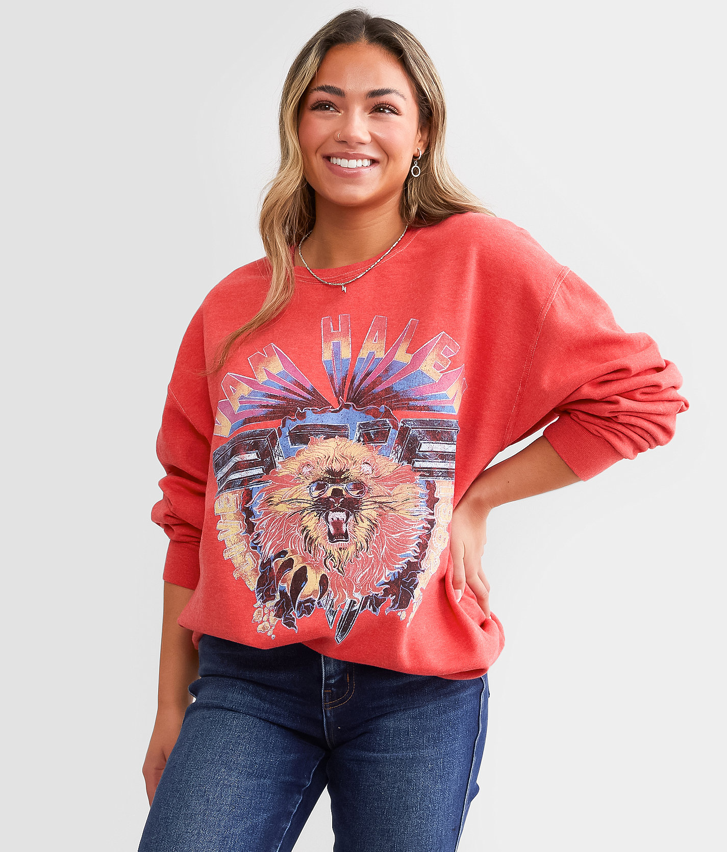 Merch Traffic Van Halen Oversized Band Pullover - Women's Sweatshirts in Flame Scarlett