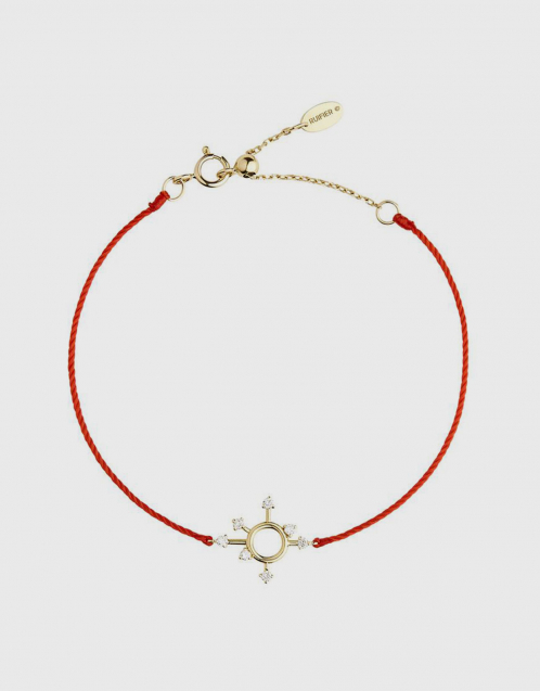 Scintilla Epta Orb 18ct Yellow Gold and Red Cord with Diamonds Bracelet
