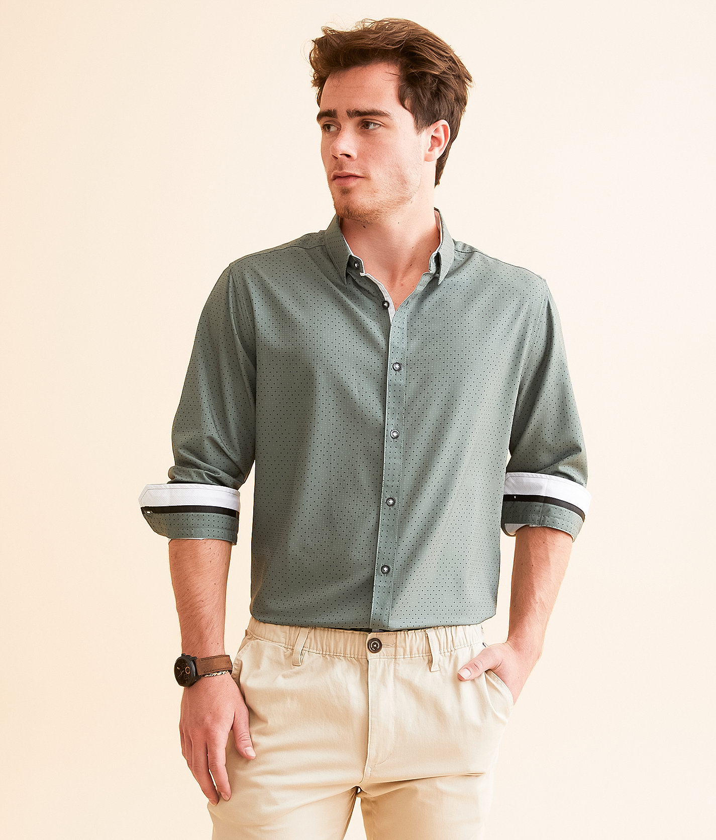 J.B. Holt Dot Athletic Performance Stretch Shirt - Men's Shirts in Olive Black