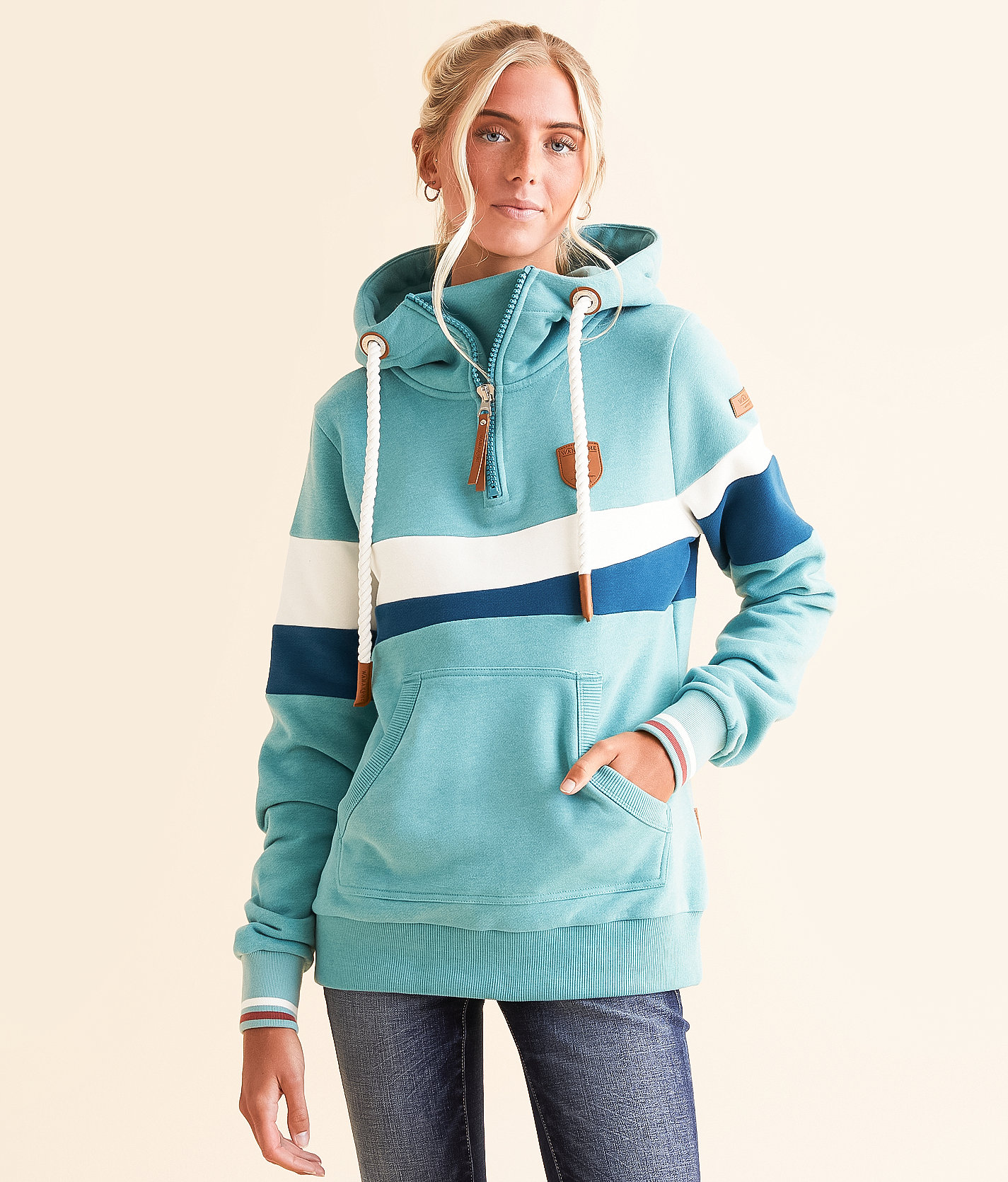 Wanakome Auria Quarter Zip Hooded Sweatshirt - Women's Sweatshirts in Alpine Blue Mix