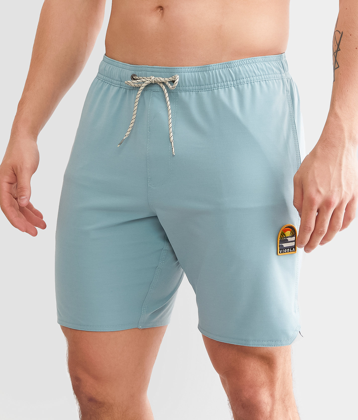 Vissla Solid Sets Stretch Swim Trunks - Men's Swimwear in Stone Blue