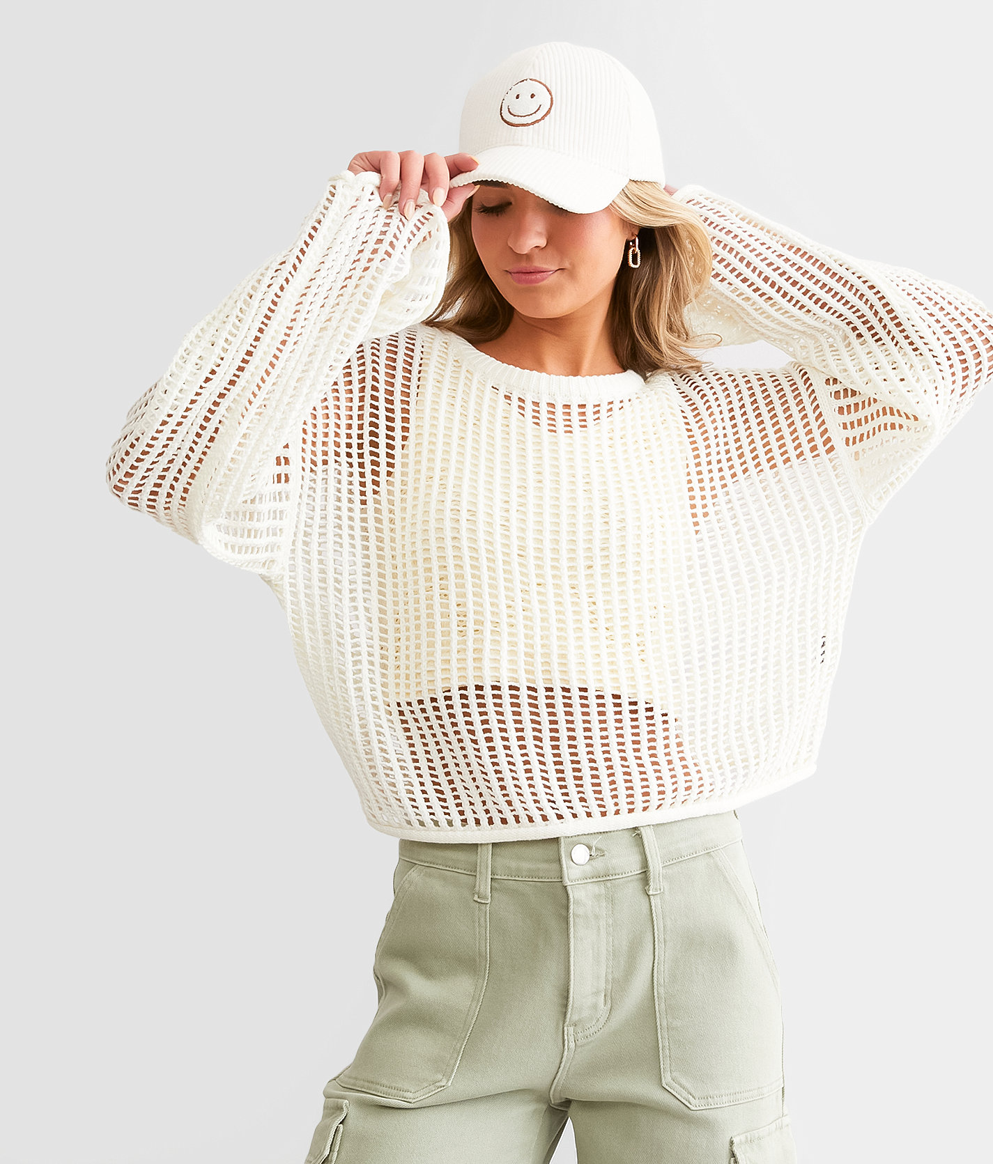 Timing Open Stitch Cropped Sweater - Women's Sweaters in White