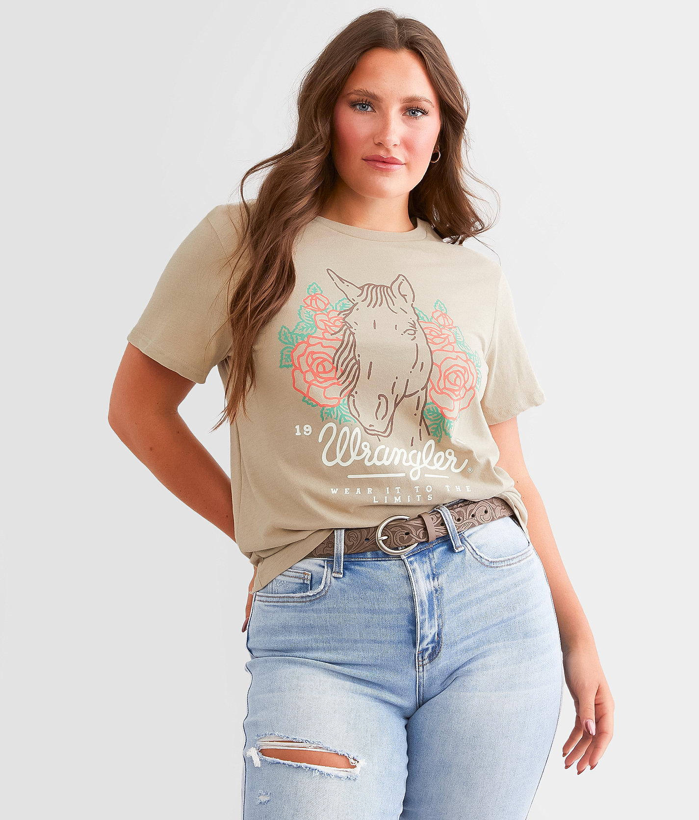 Wrangler® Horse In Roses T-Shirt - Women's T-Shirts in Trench Coat