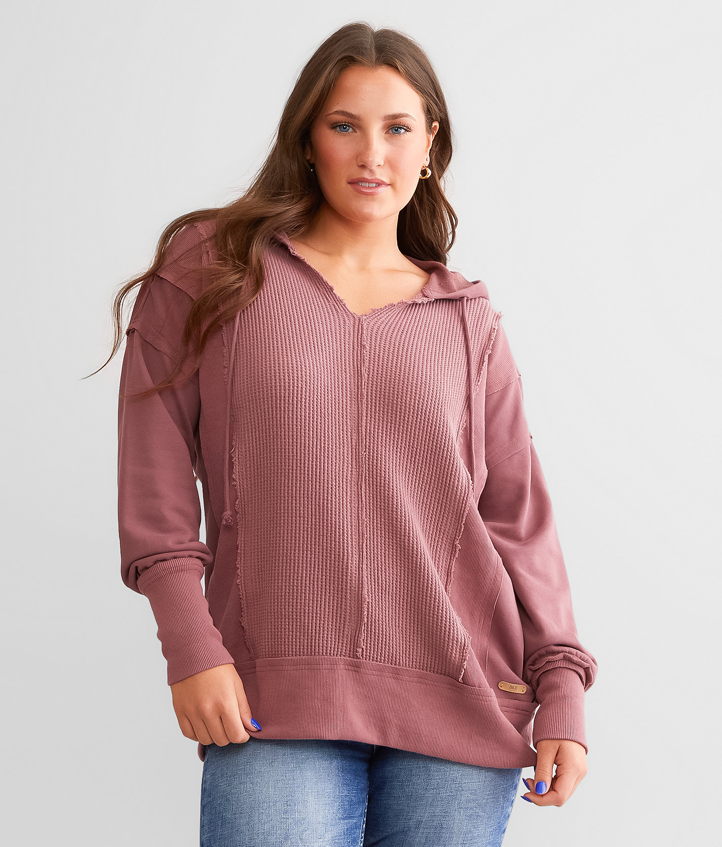 BKE Pieced Waffle Knit Hoodie - Women's Sweatshirts in Rose Brown