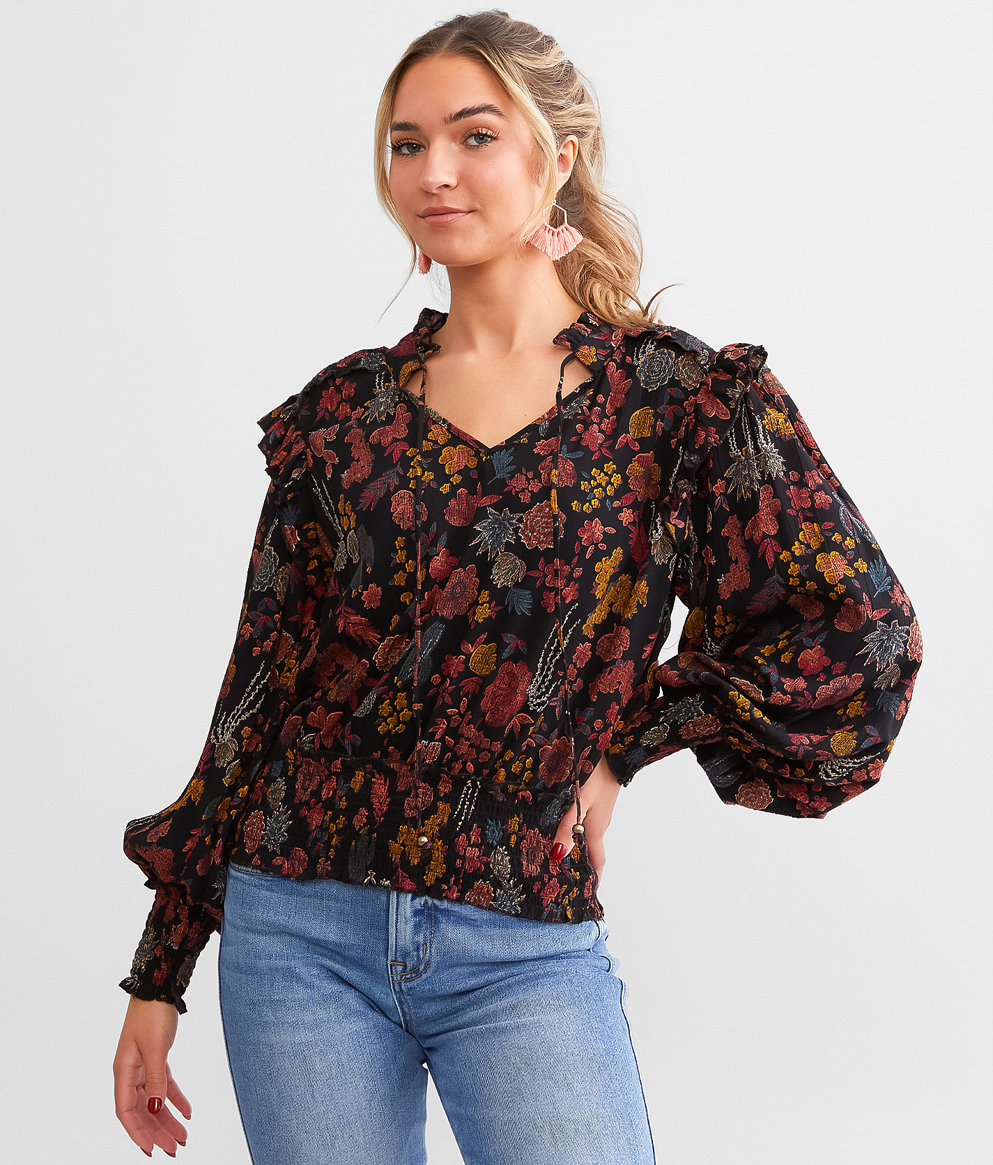Angie Floral Ruffle Top - Women's Shirts & Blouses in Desert