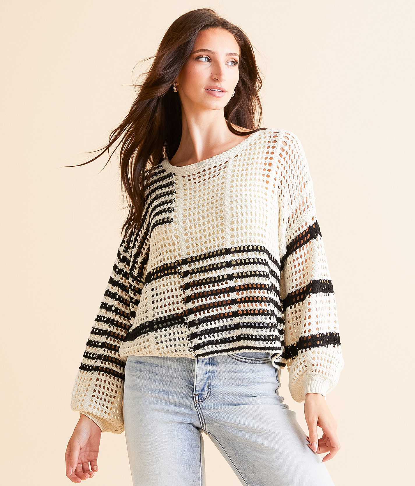 Blu Pepper Striped Sweater - Women's Sweaters in Cream Black