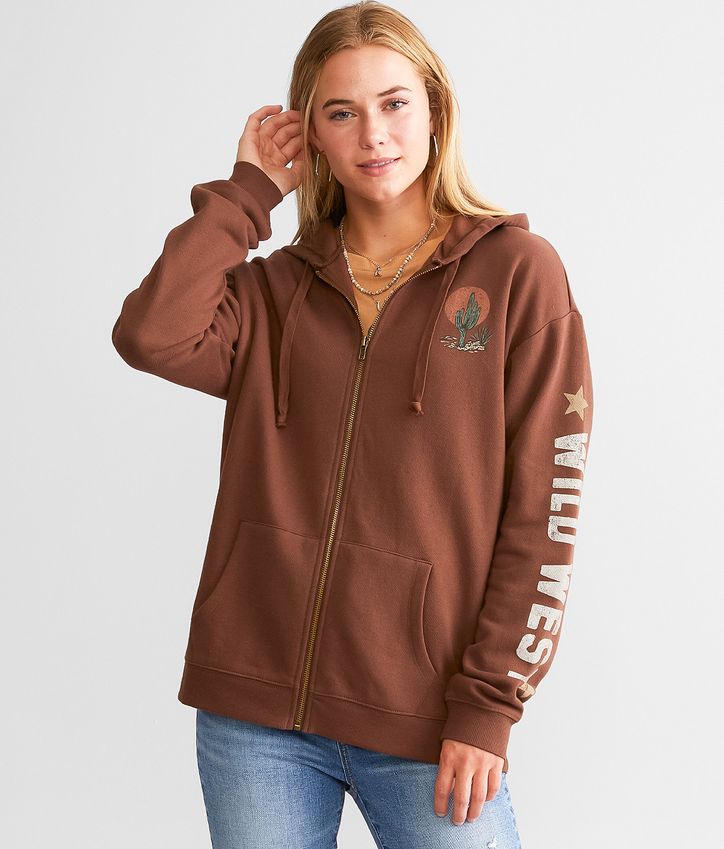 Modish Rebel Wander In The West Oversized Hoodie - Women's Sweatshirts in Chestnut