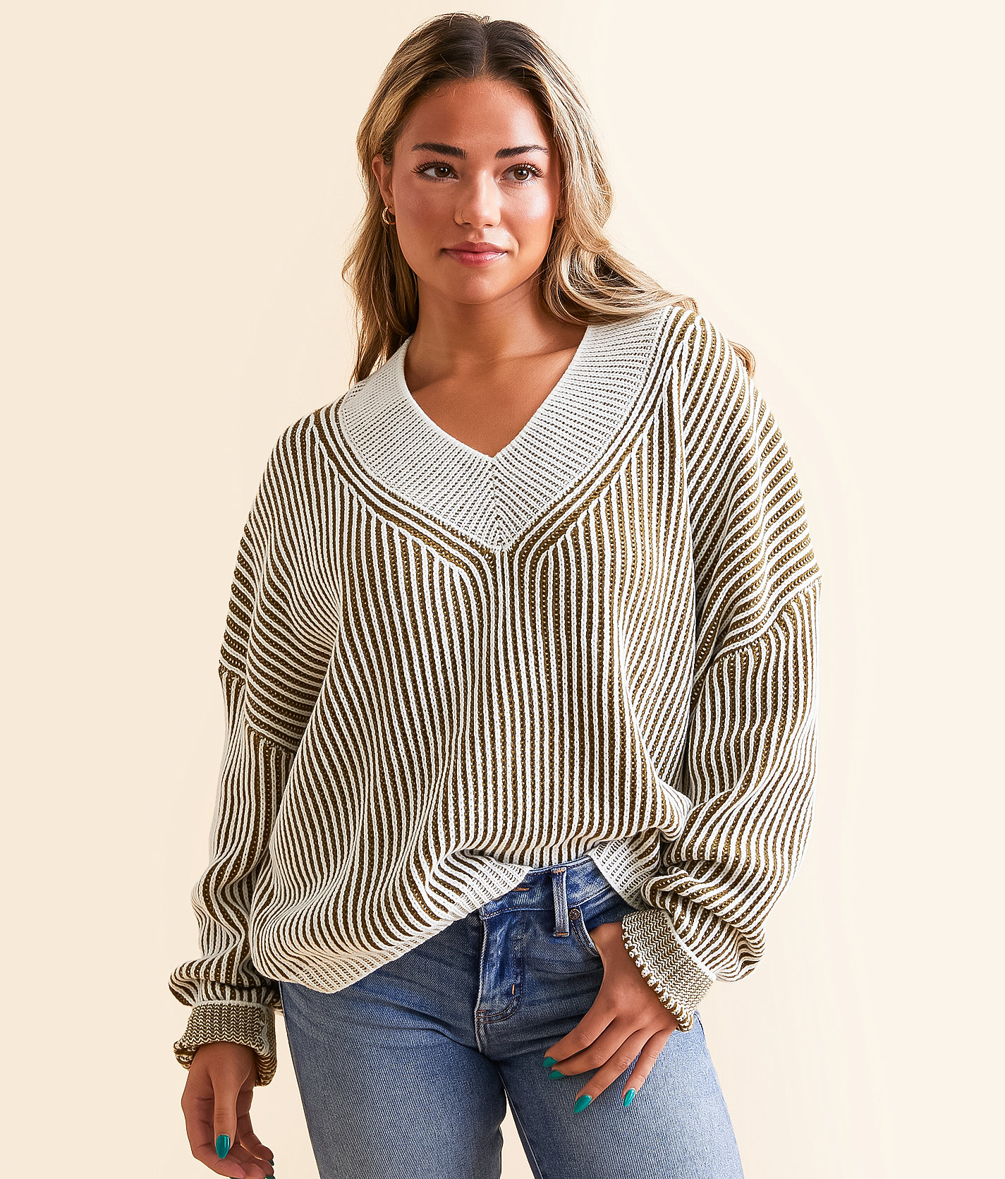 Hyfve Plated Sweater - Women's Sweaters in Olive Cream