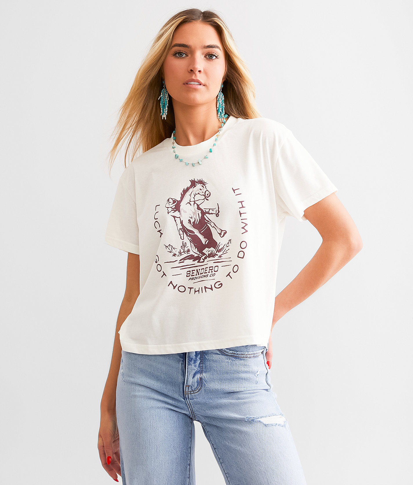 Sendero Provisions Co. No Luck Cropped T-Shirt - Women's T-Shirts in Vintage White