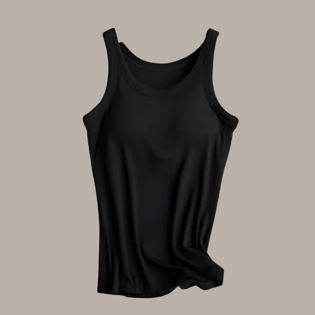 Soft Rib tank top w built in bra-Black