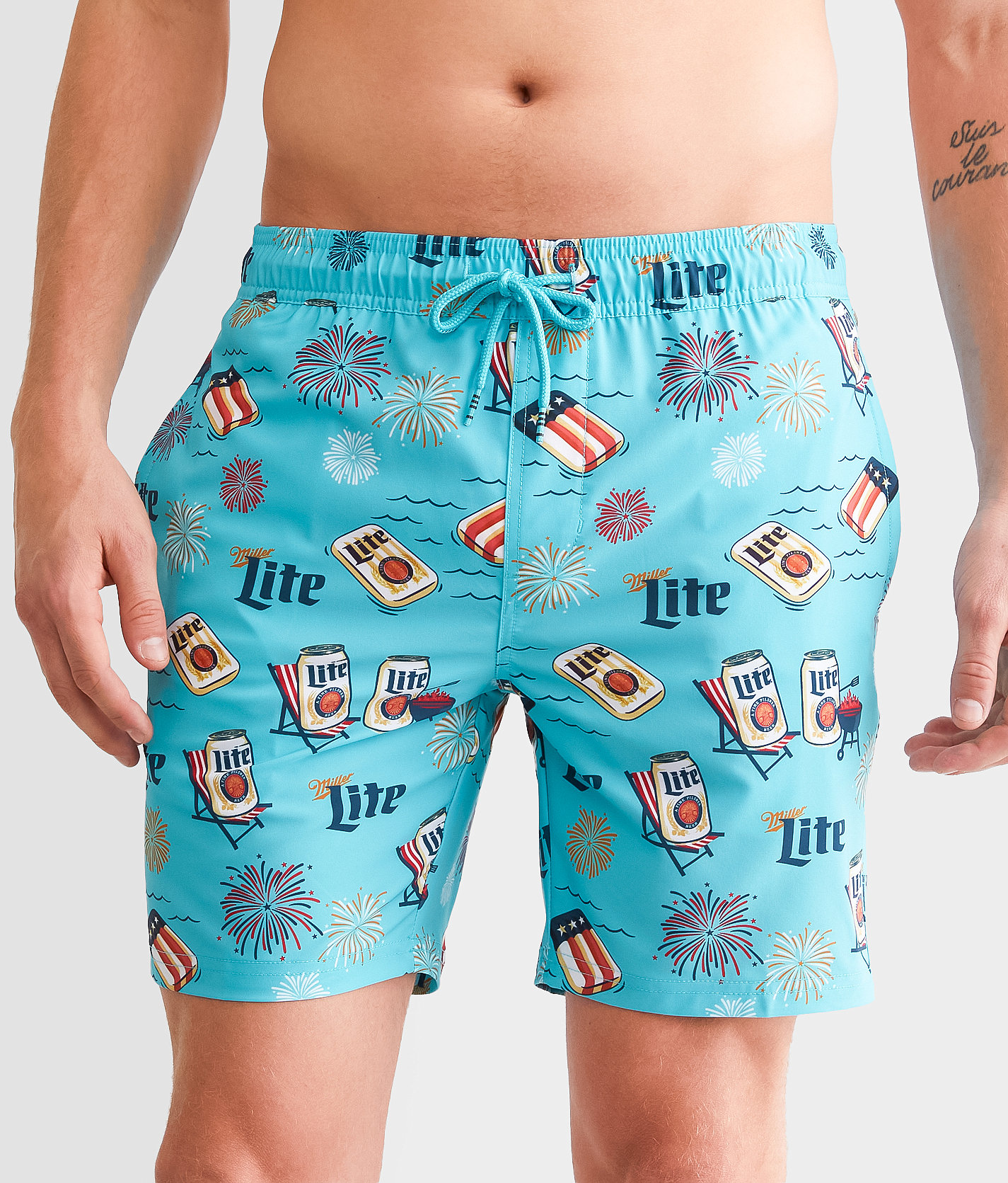 Valor Miller Lite® Patriot Stretch Swim Trunks - Men's Swimwear in Teal