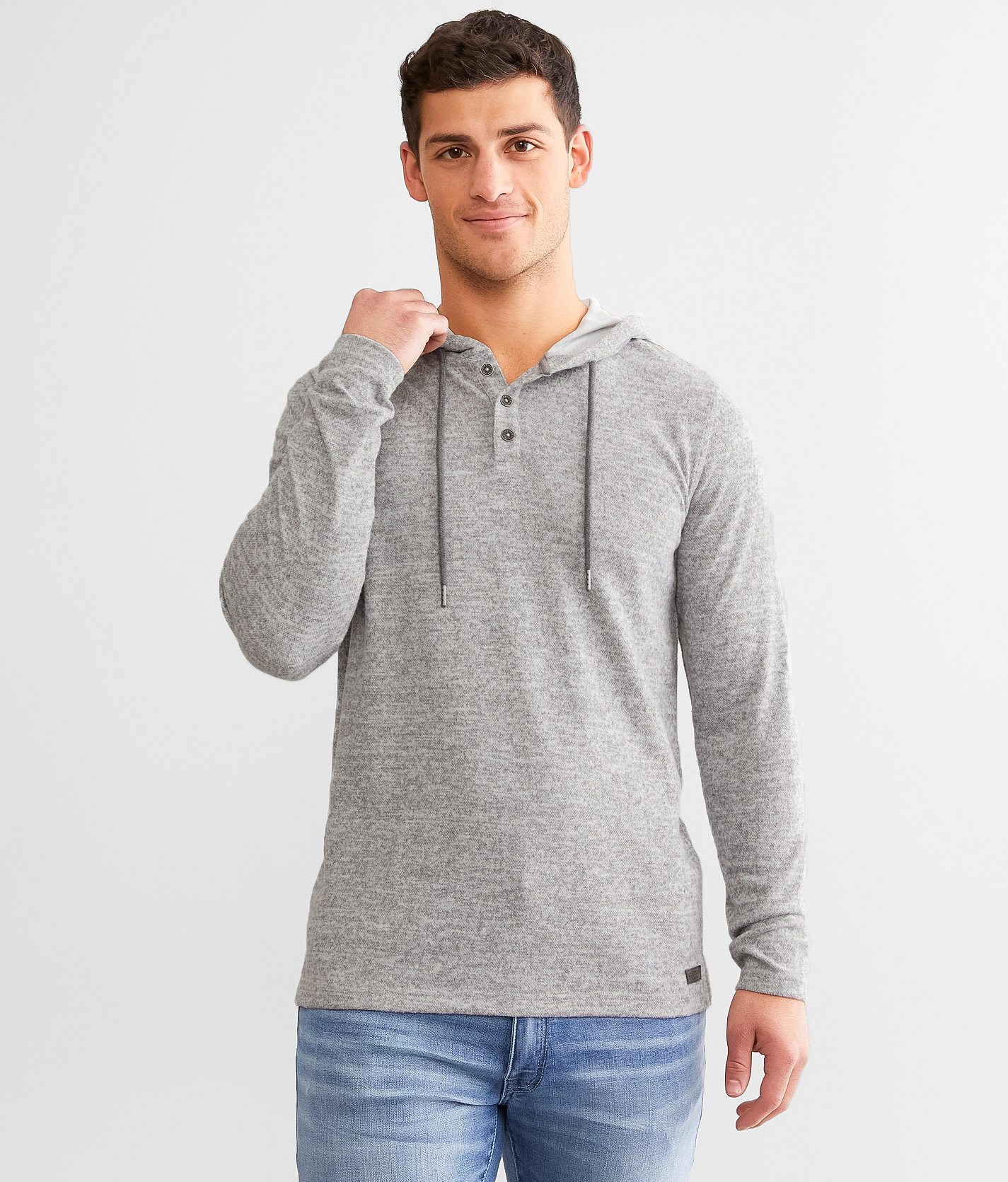 Outpost Makers Santee Henley Hoodie - Men's Sweatshirts in White Grey