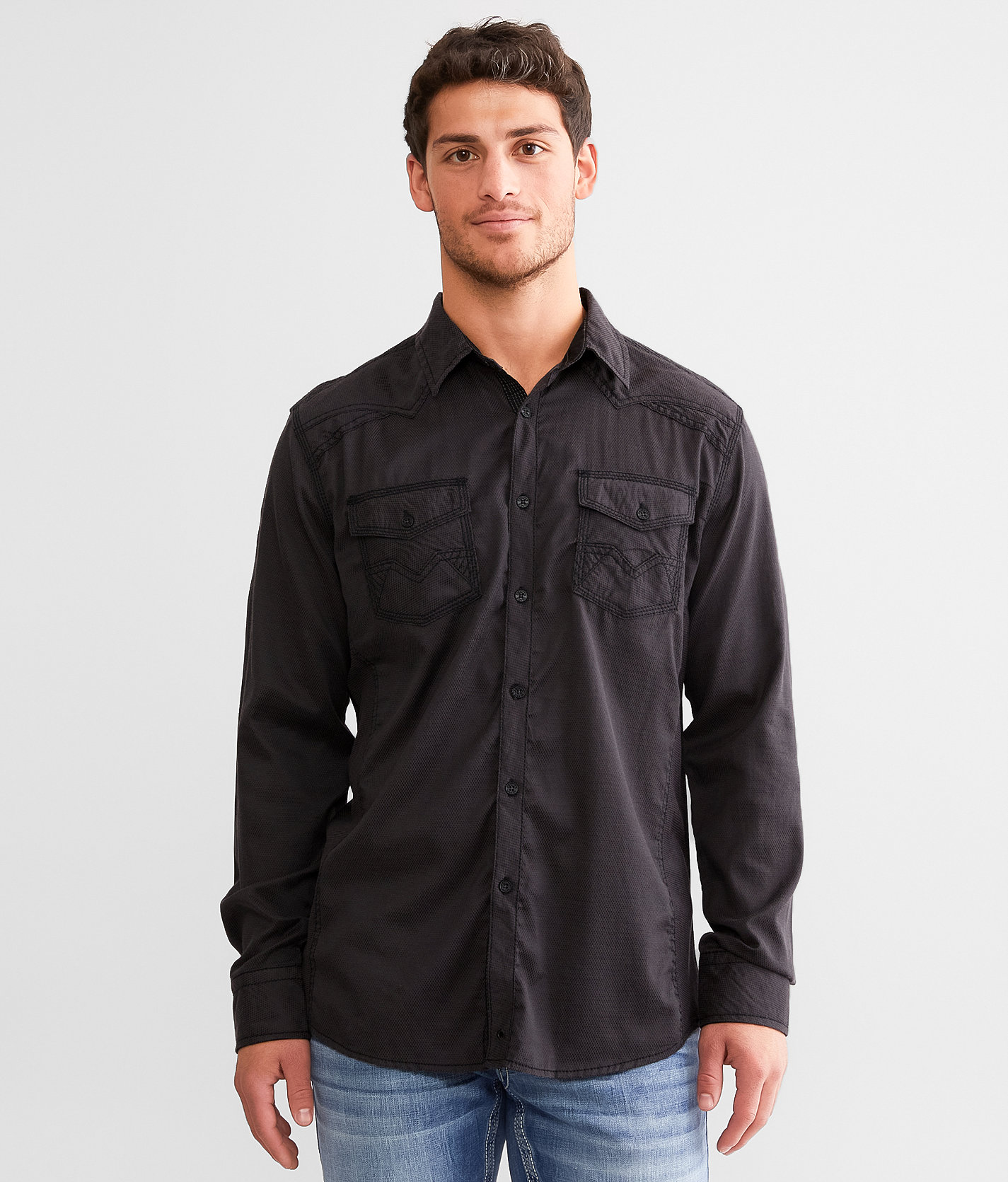 Buckle Black Solid Athletic Stretch Shirt - Men's Shirts in Black