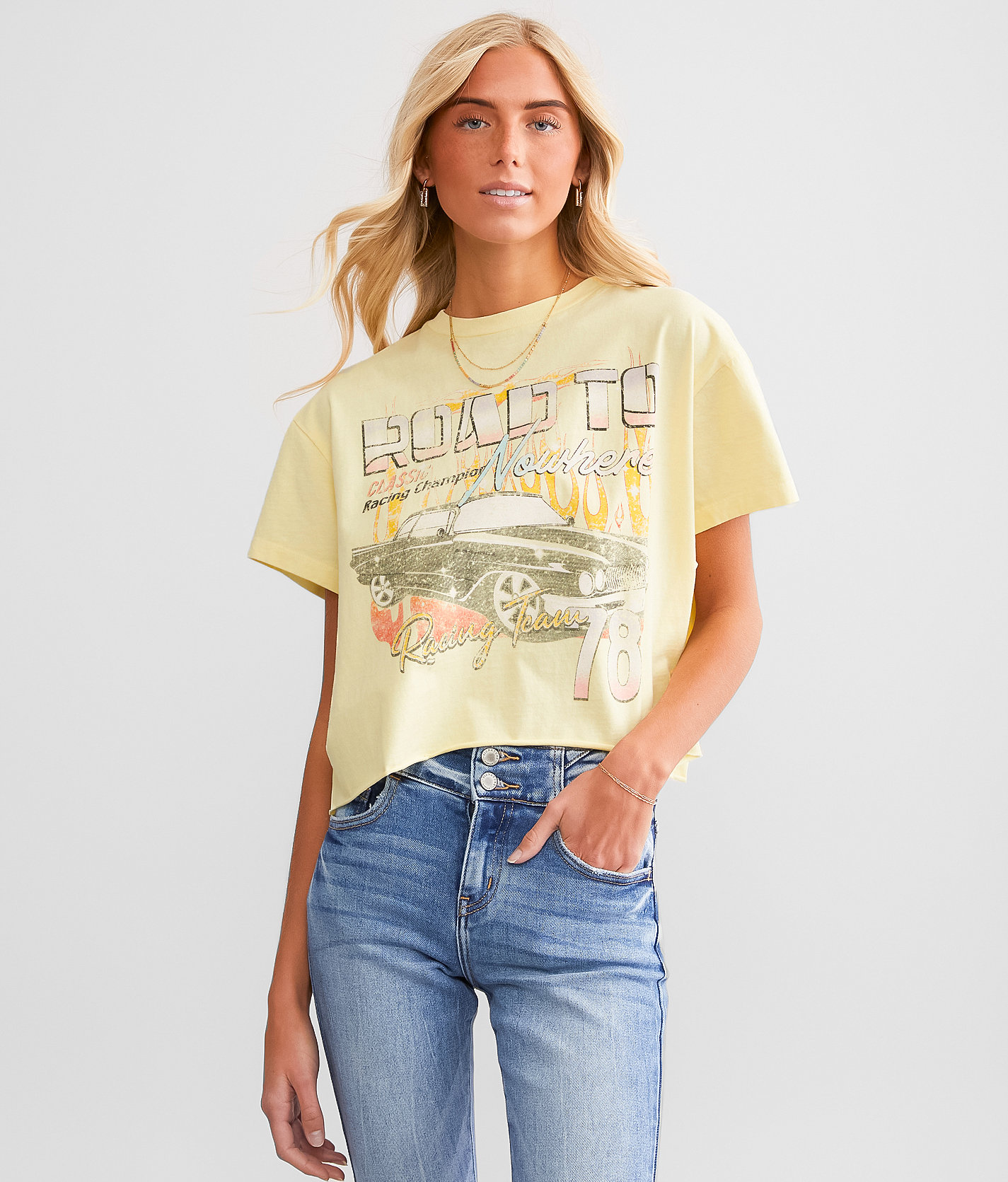 Modish Rebel Road To Racing Cropped T-Shirt - Women's T-Shirts in French Vanilla