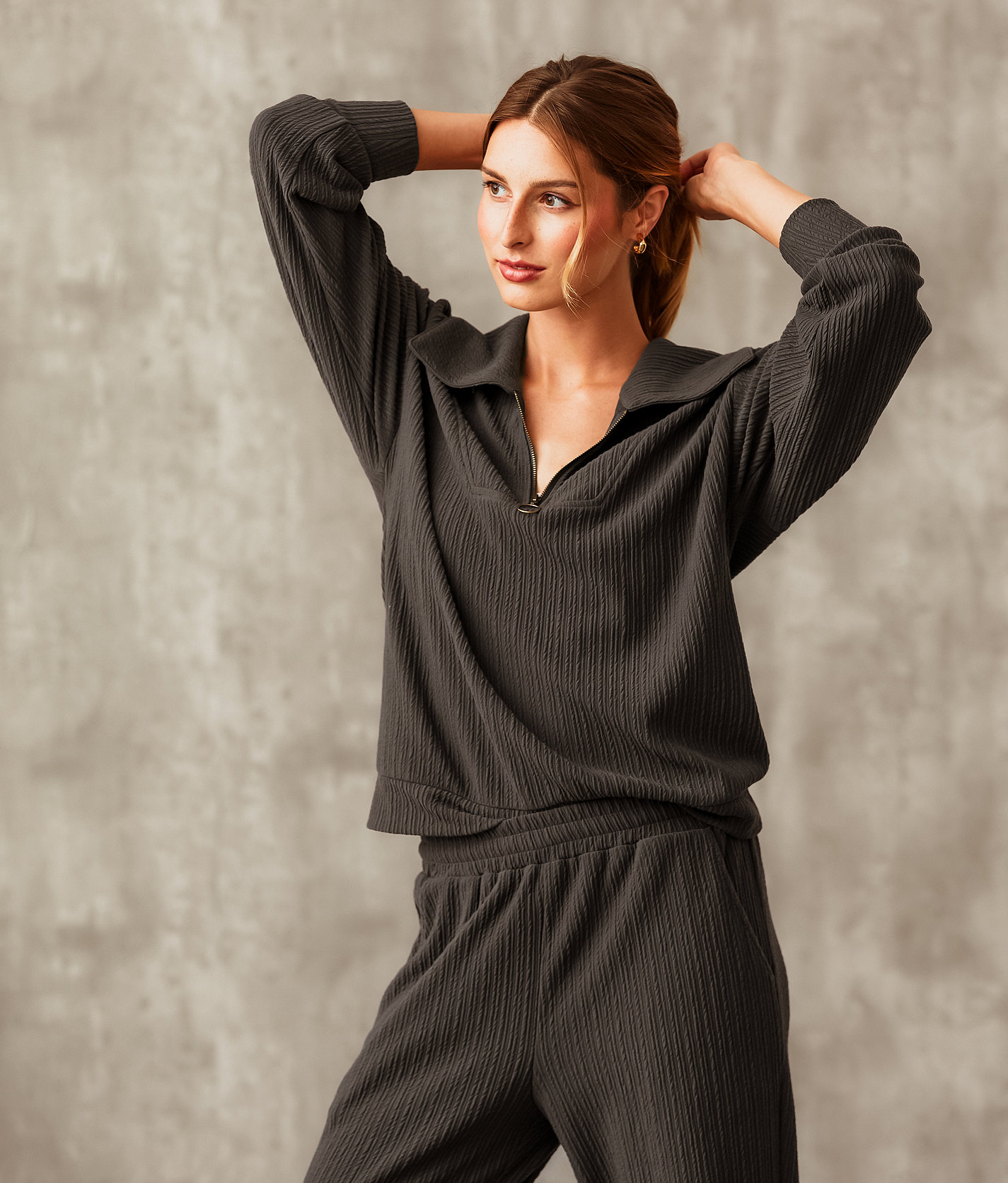 Buckle Black Textured Pullover - Women's Sweatshirts in Charcoal