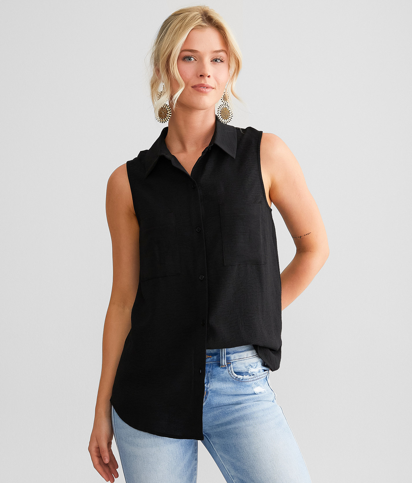 Daytrip Woven Crinkle Tank Top - Women's Tank Tops in Black
