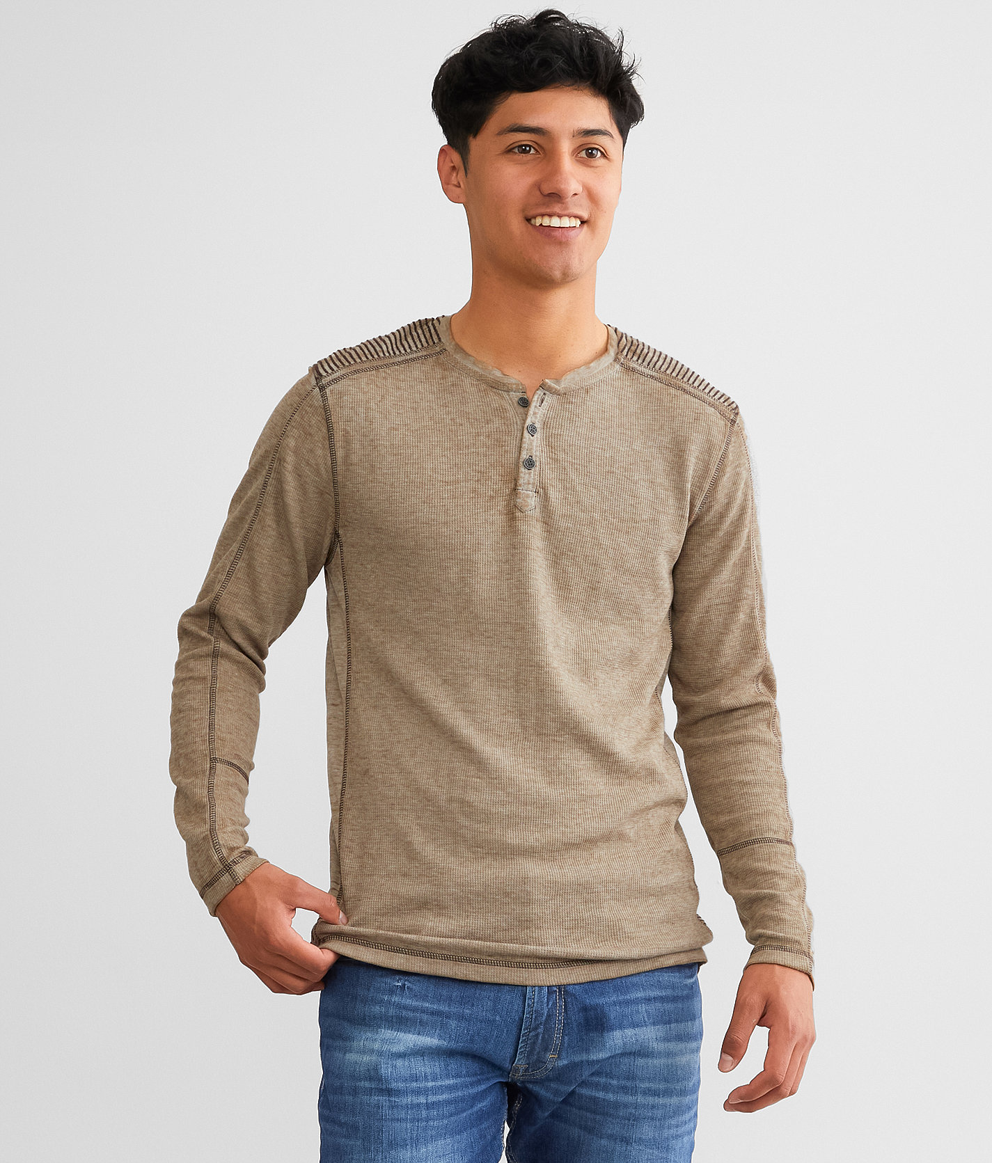 Buckle Black Burnout Thermal Henley - Men's T-Shirts in Cub