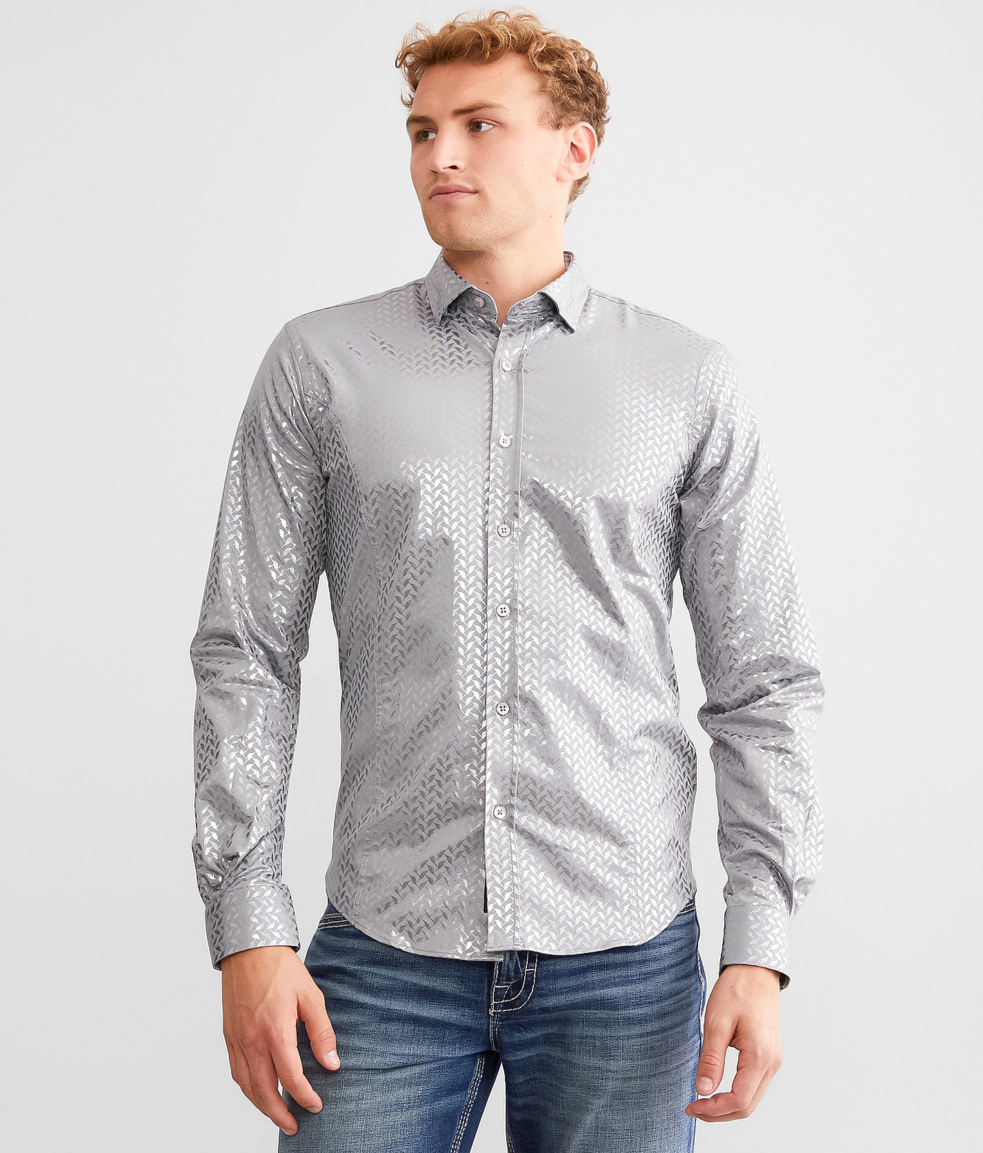 Eight X Foiled Stretch Shirt - Men's Shirts in Grey