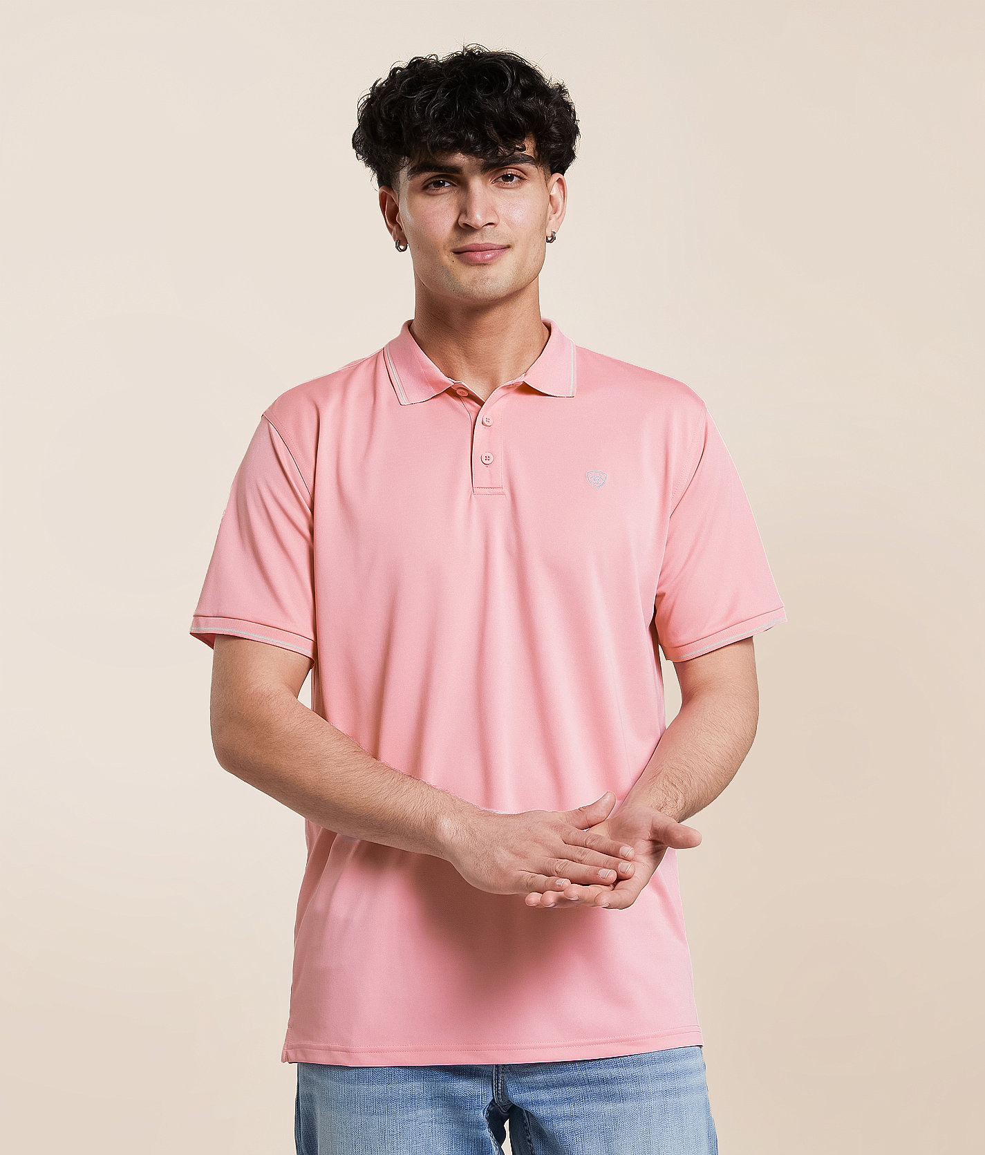 Ariat Logo Fitted ClimateTEK™ Polo - Men's Polos in Pink