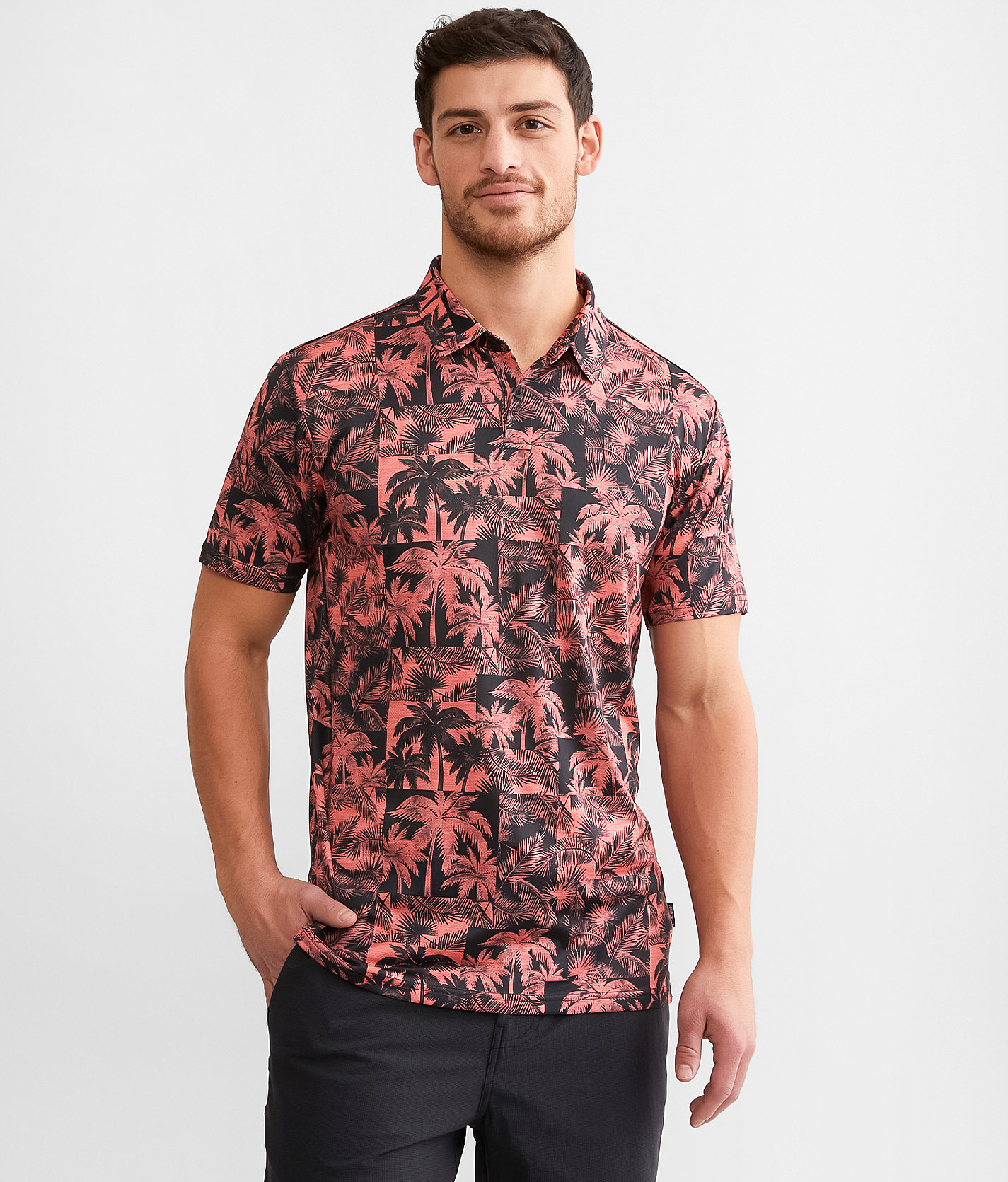 Departwest Kimball Performance Polo - Men's Polos in Black Coral Palms
