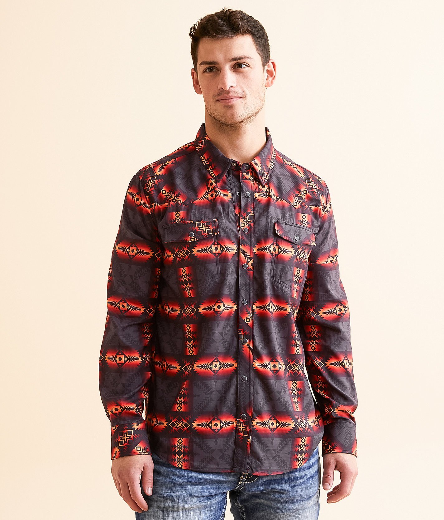 Rock & Roll Denim Aztec Performance Shirt - Men's Shirts in Orange