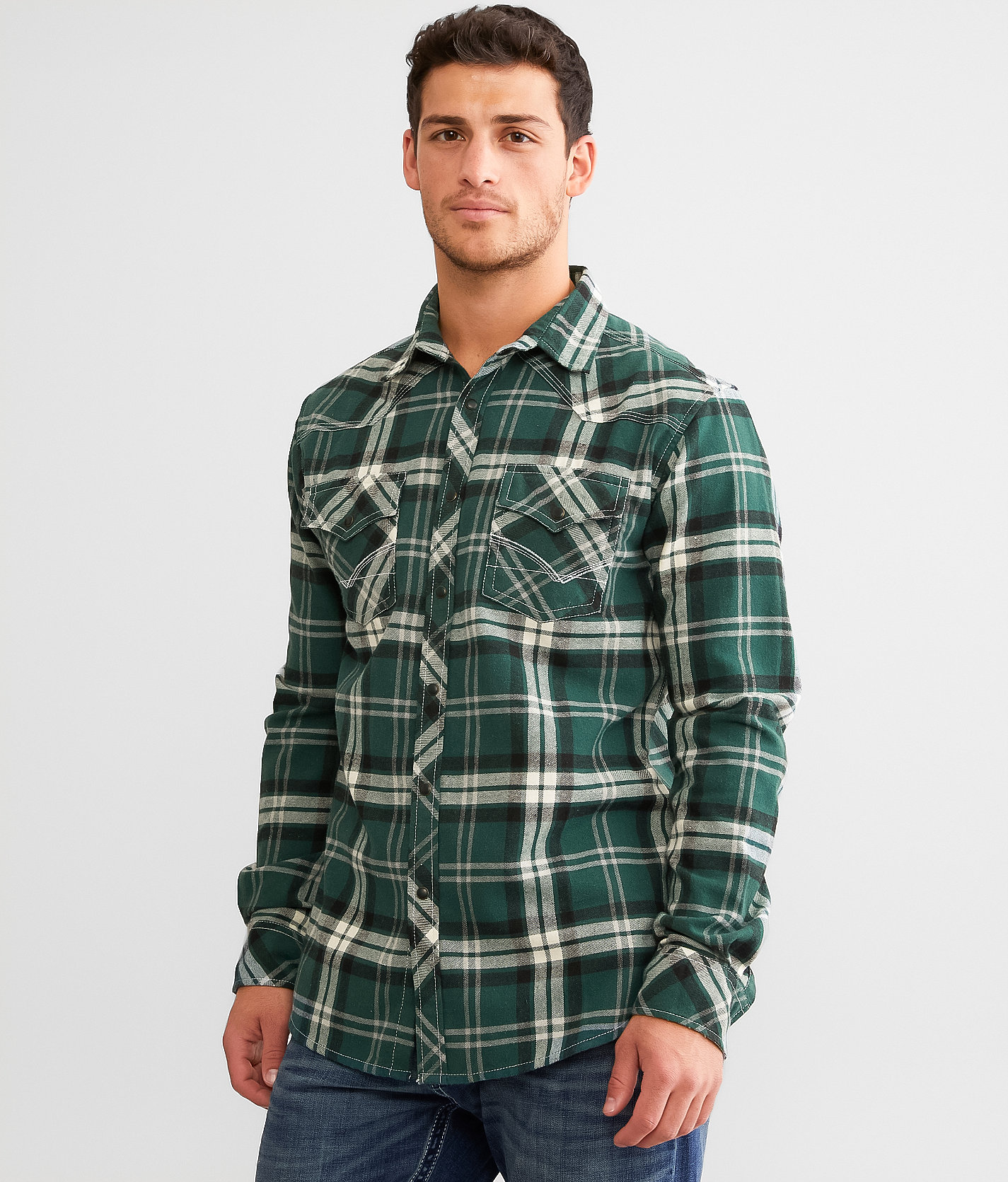 Reclaim Brushed Plaid Athletic Shirt - Men's Shirts in Green White Grey