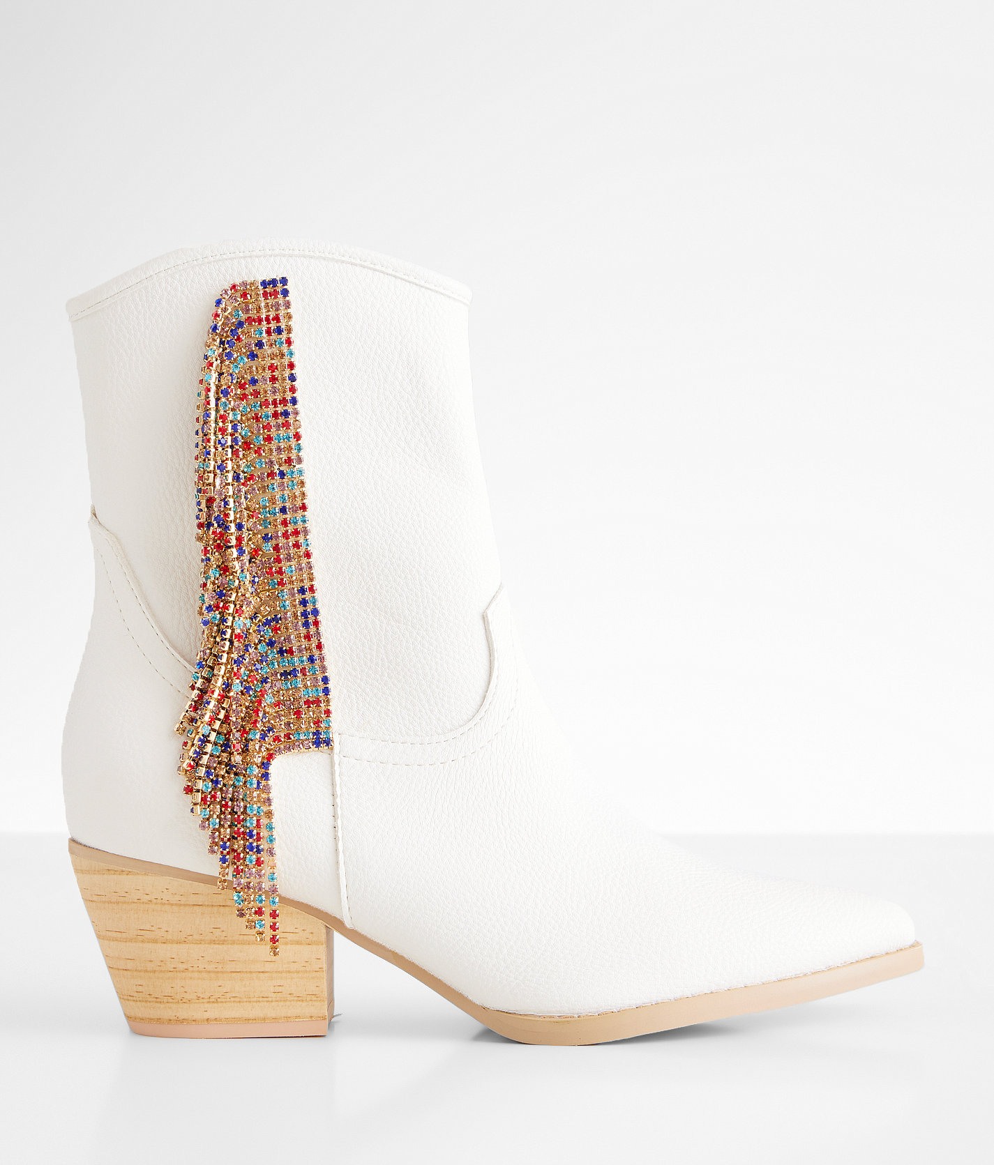 Oasis Society Rhinestone Fringe Western Ankle Boot - Women's Shoes in White