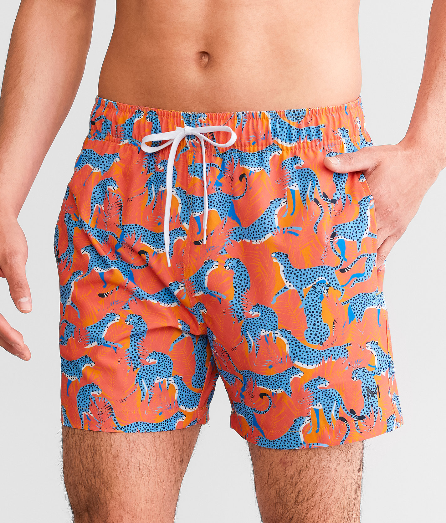 Maven Co-op Animal Stretch Swim Trunks - Men's Swimwear in Orange Multi
