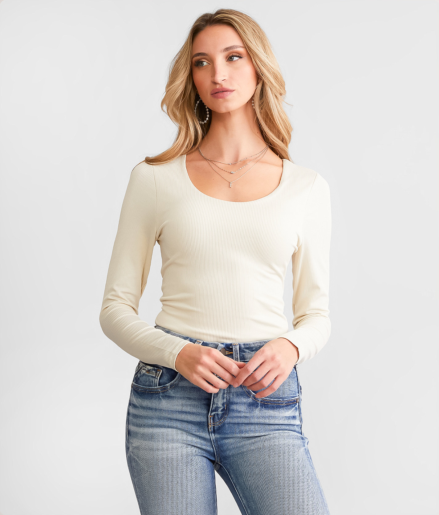 Buckle Black Shaping & Smoothing Ribbed Top - Women's Shirts & Blouses in Cream
