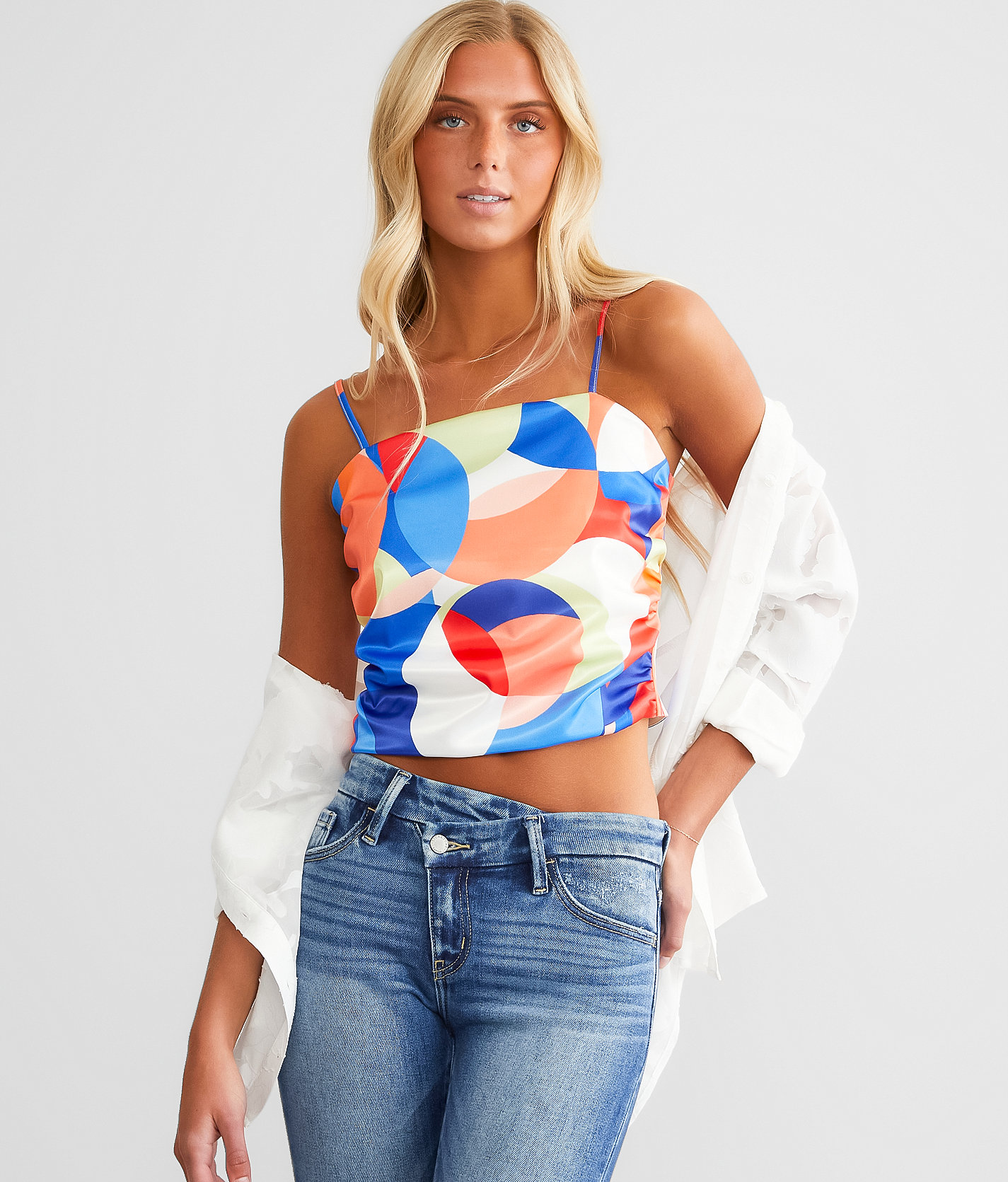 Willow & Root Satin Cropped Tank Top - Women's Tank Tops in Blue Multi