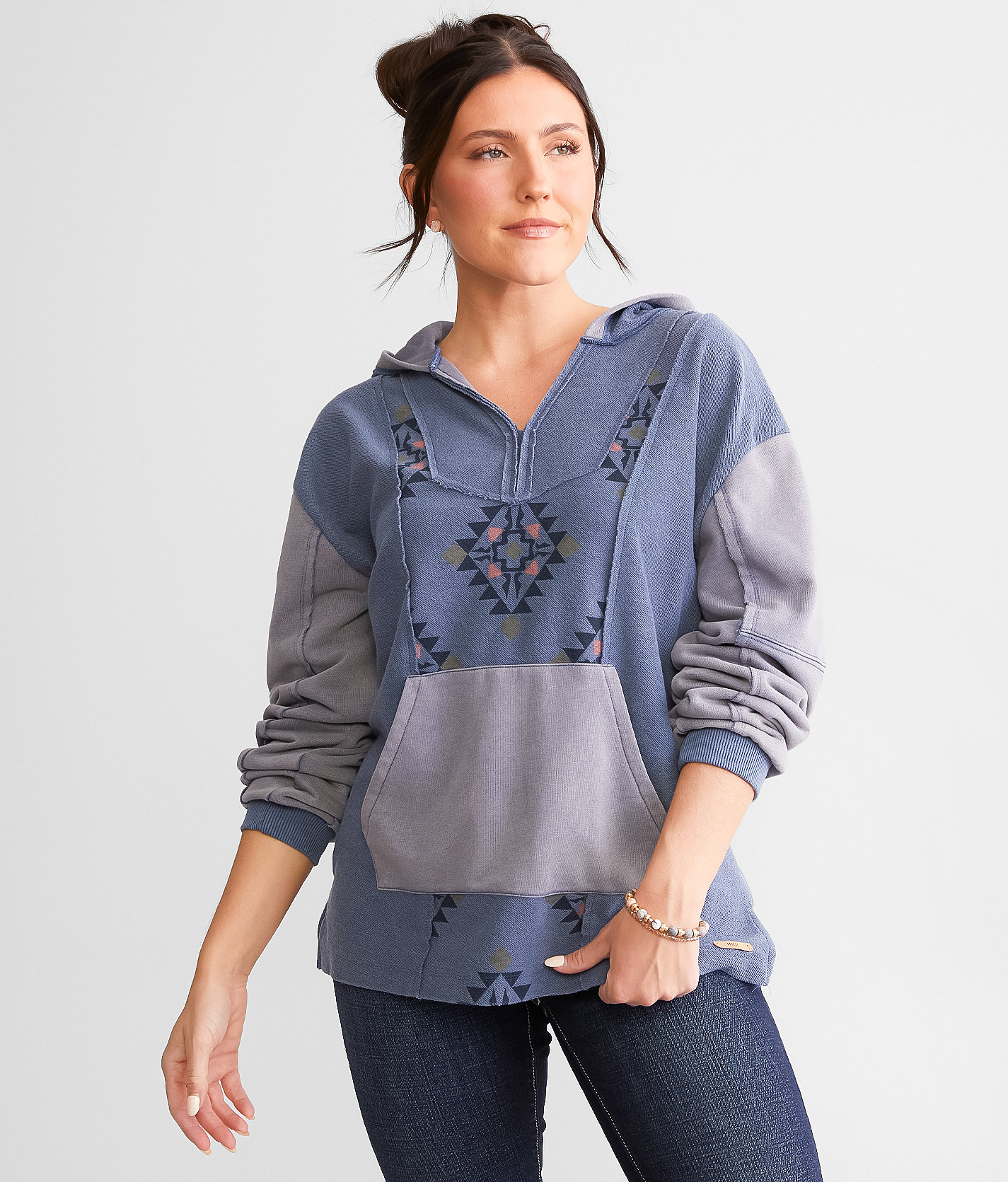 BKE Pieced French Terry Hoodie - Women's Sweatshirts in Blue