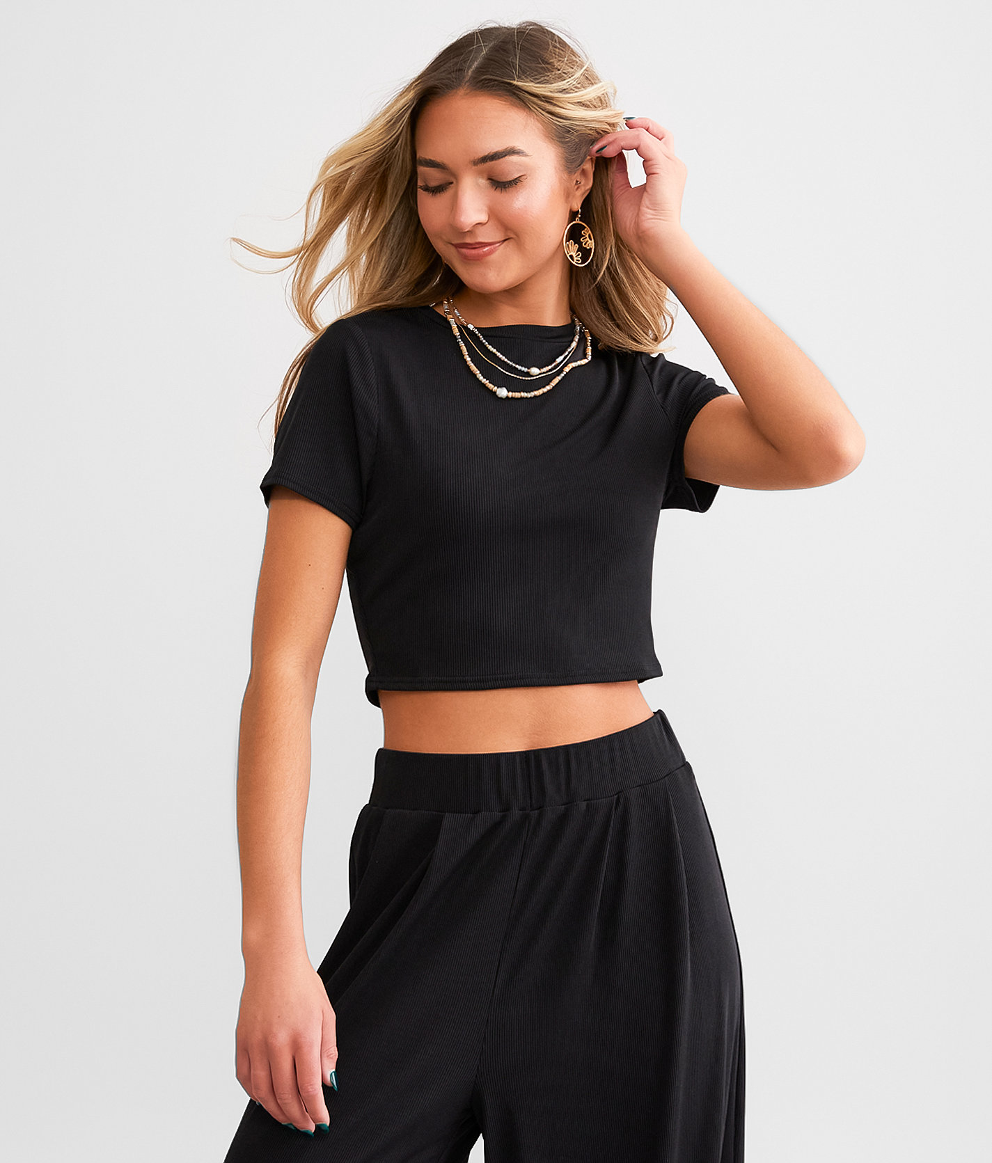 Willow & Root Rib Knit Cropped Top - Women's Shirts & Blouses in Black