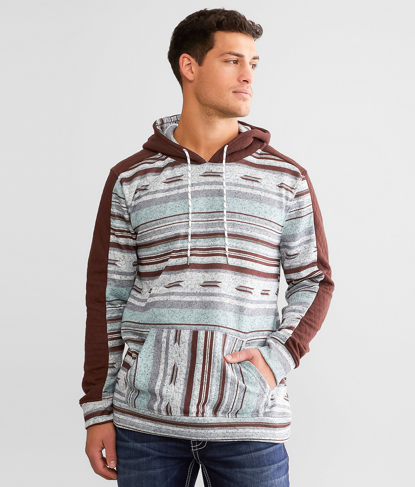 Departwest Southwestern Striped Hoodie - Men's Sweatshirts in Gray Mist