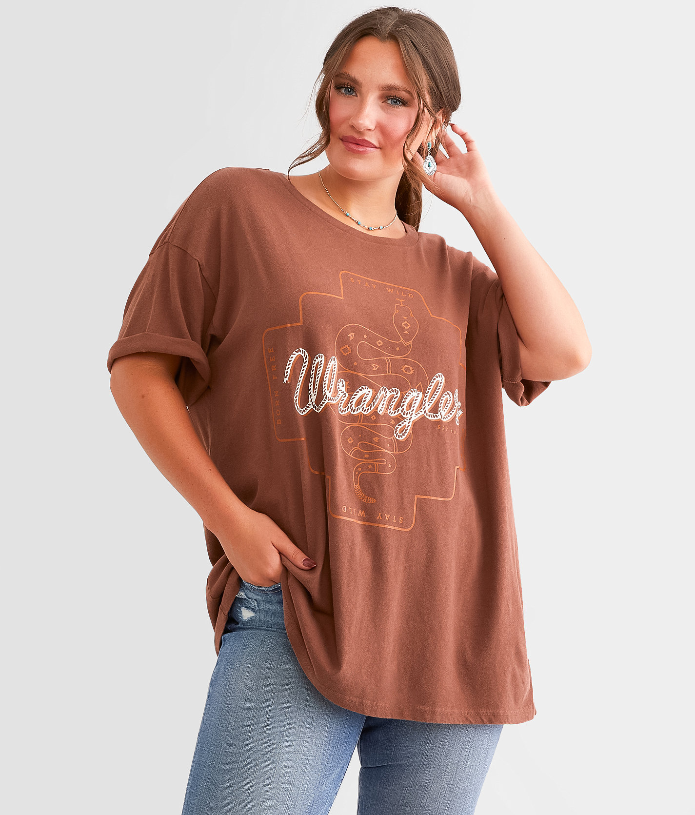 Wrangler® Snake Oversized T-Shirt - Women's T-Shirts in Root Beer
