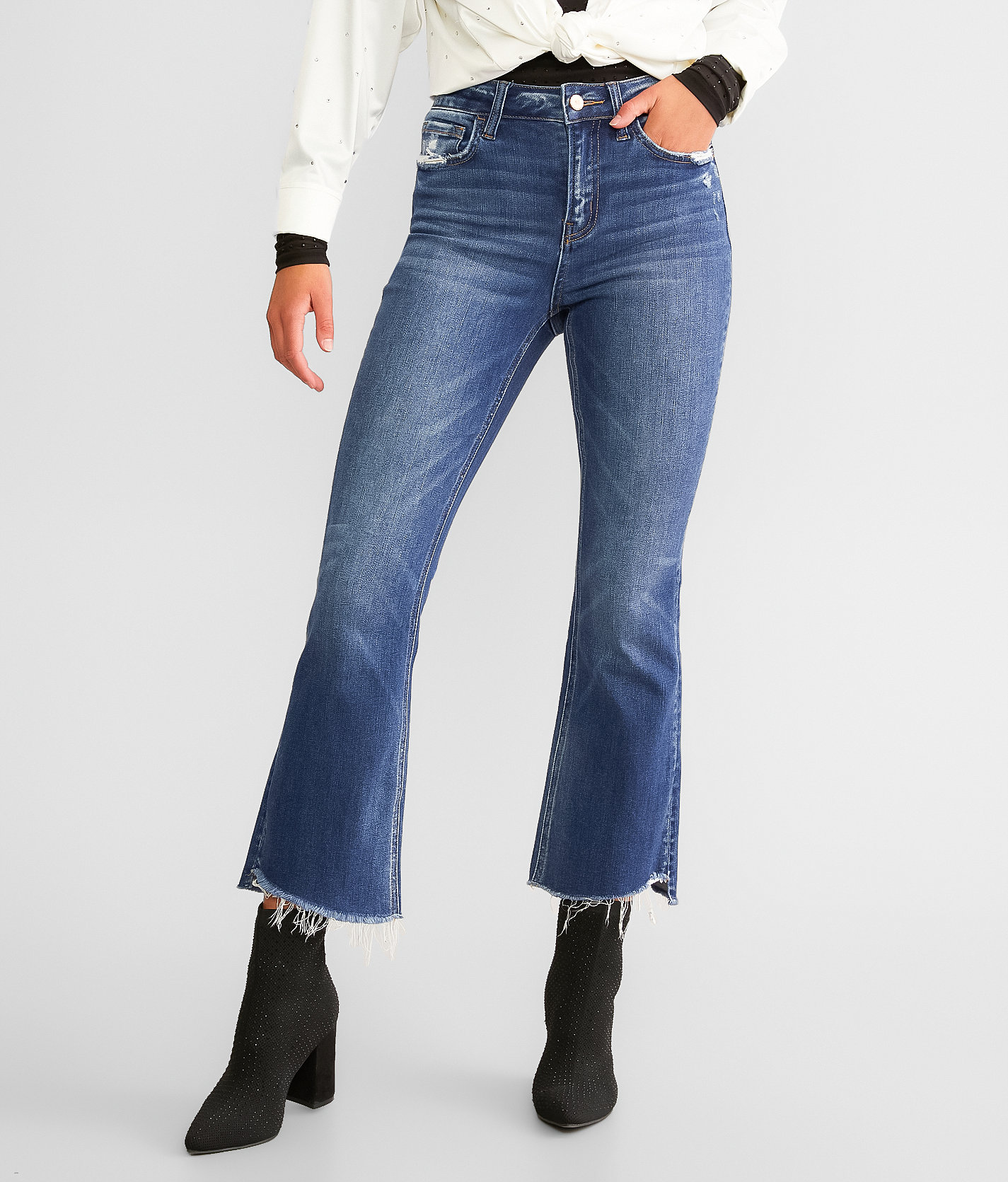 Flying Monkey High Rise Cropped Flare Stretch Jean - Women's Jeans in Ingenuity