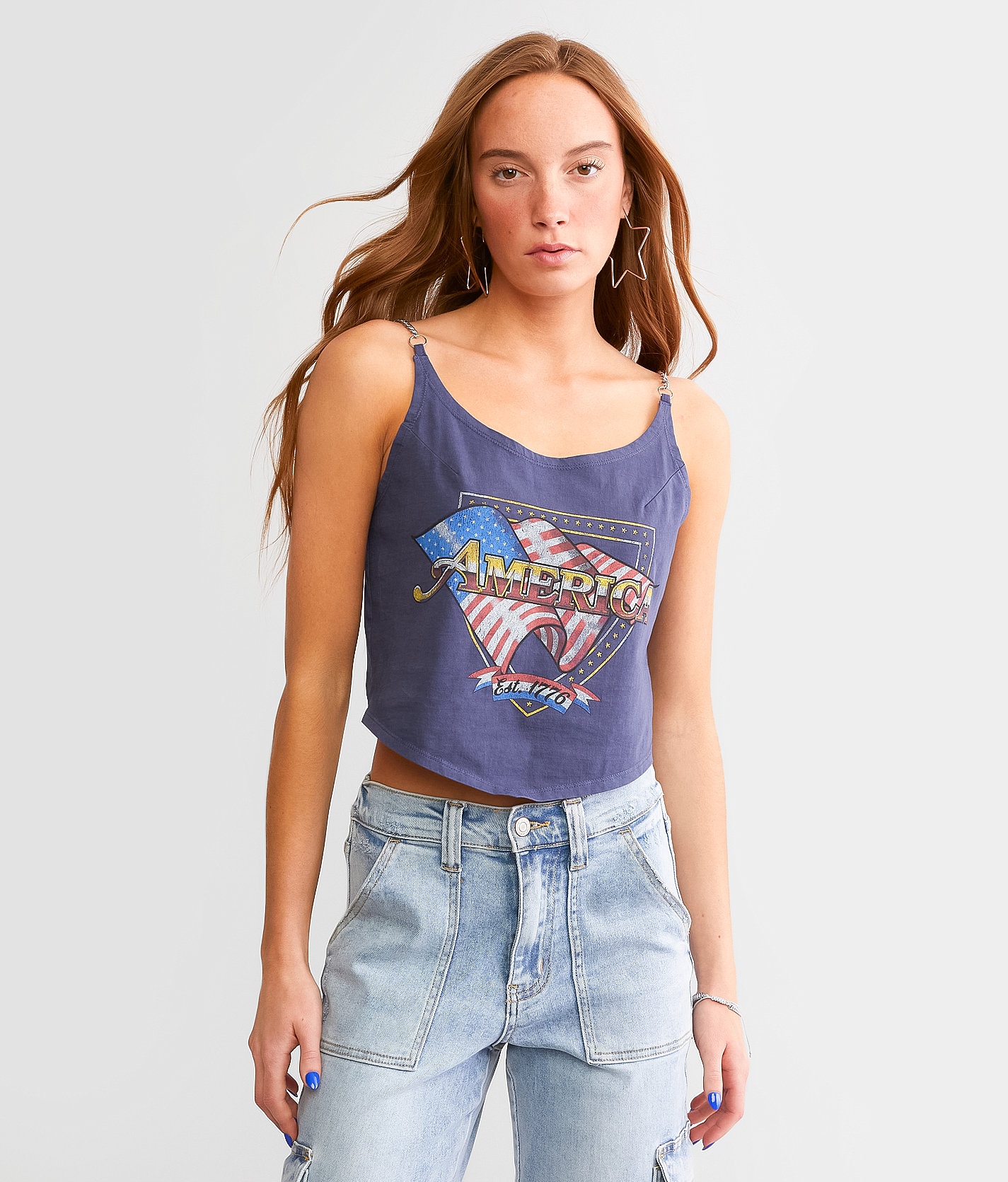 Goodie Two Sleeves American Metal Chain Strap Tank Top - Women's Tank Tops in Patriot Blue
