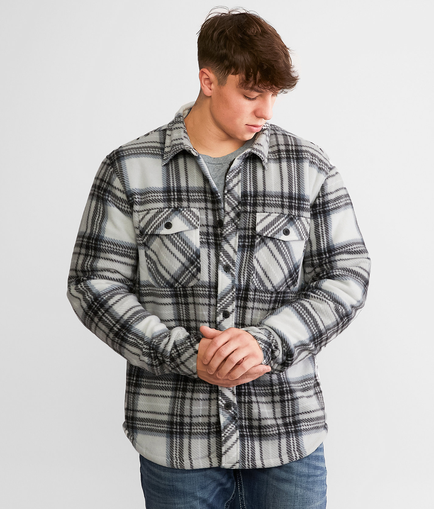 Departwest Polar Fleece Shacket - Men's Coats & Jackets in White Grey