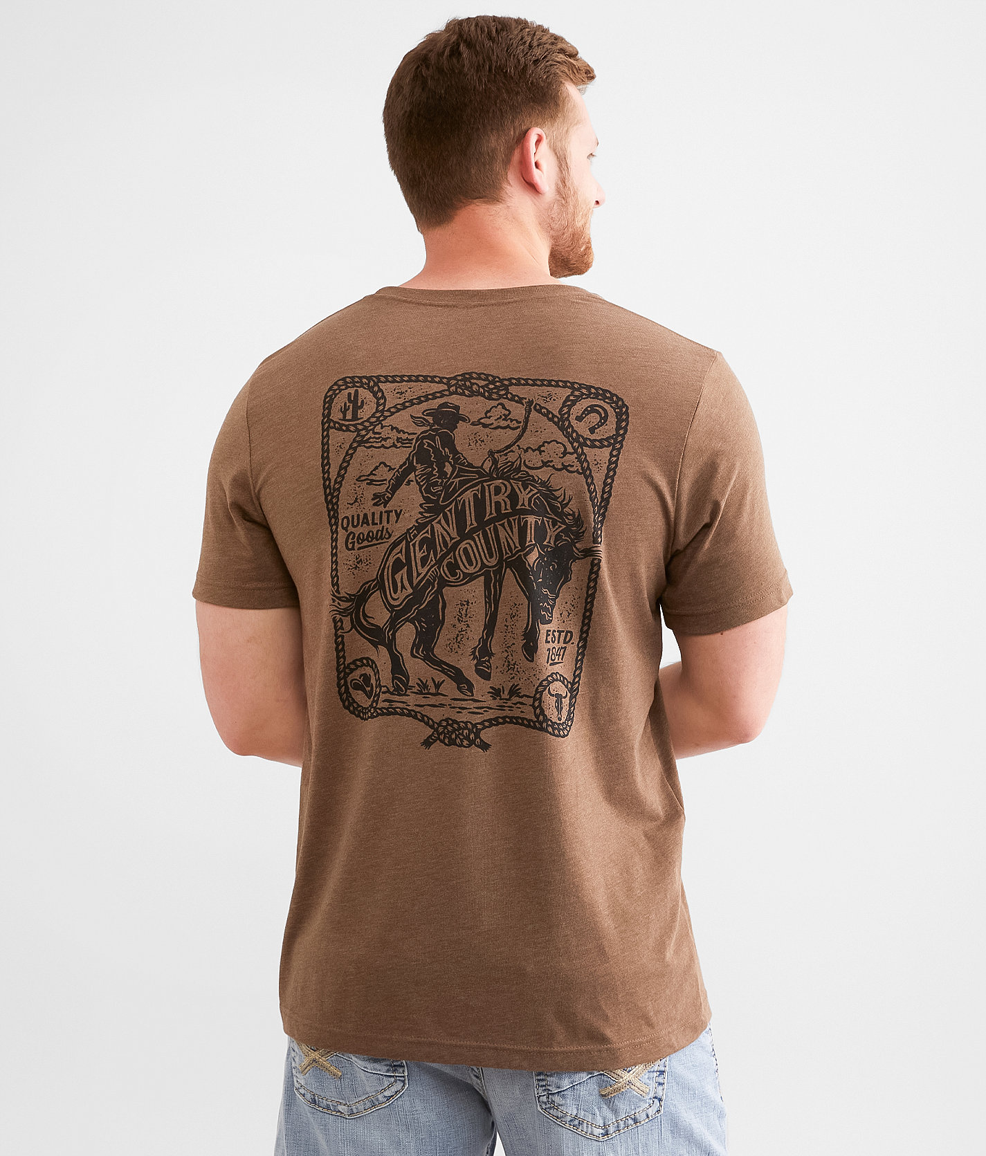 Gentry County Western Rider T-Shirt - Men's T-Shirts in Heather Brown