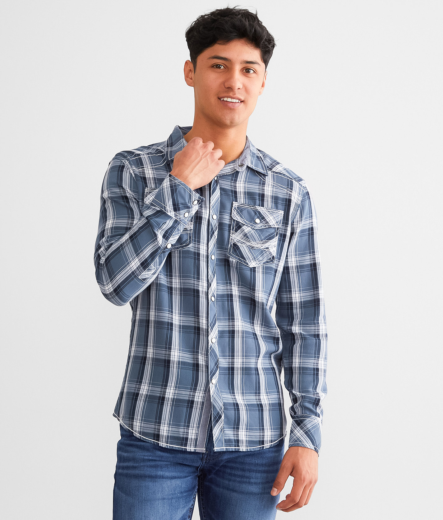 BKE Plaid Tailored Shirt - Men's Shirts in Blue White