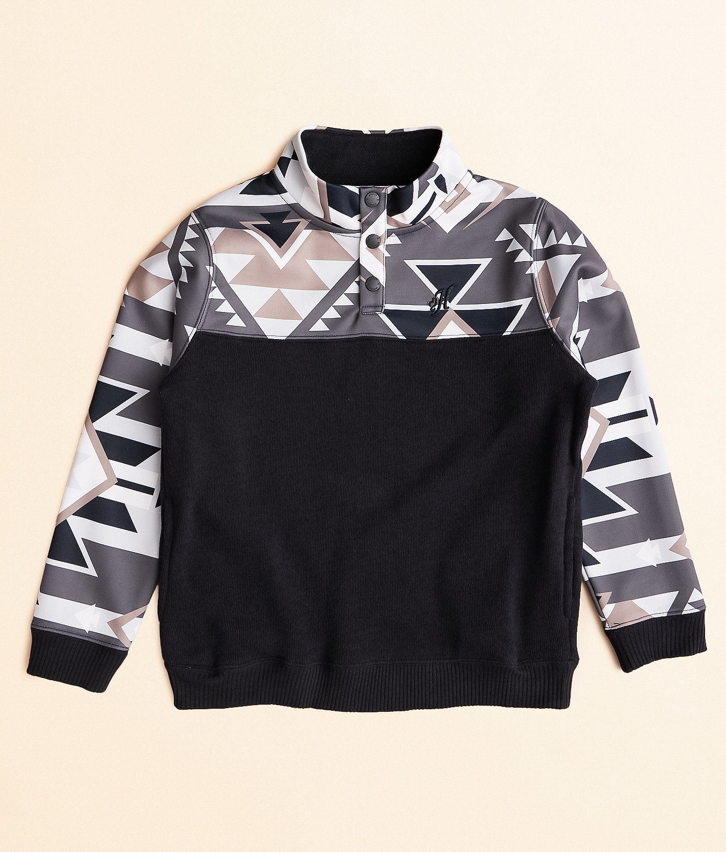 Boys - Hooey Stevie Quarter Snap Pullover - Boy's Sweatshirts in Black Aztec