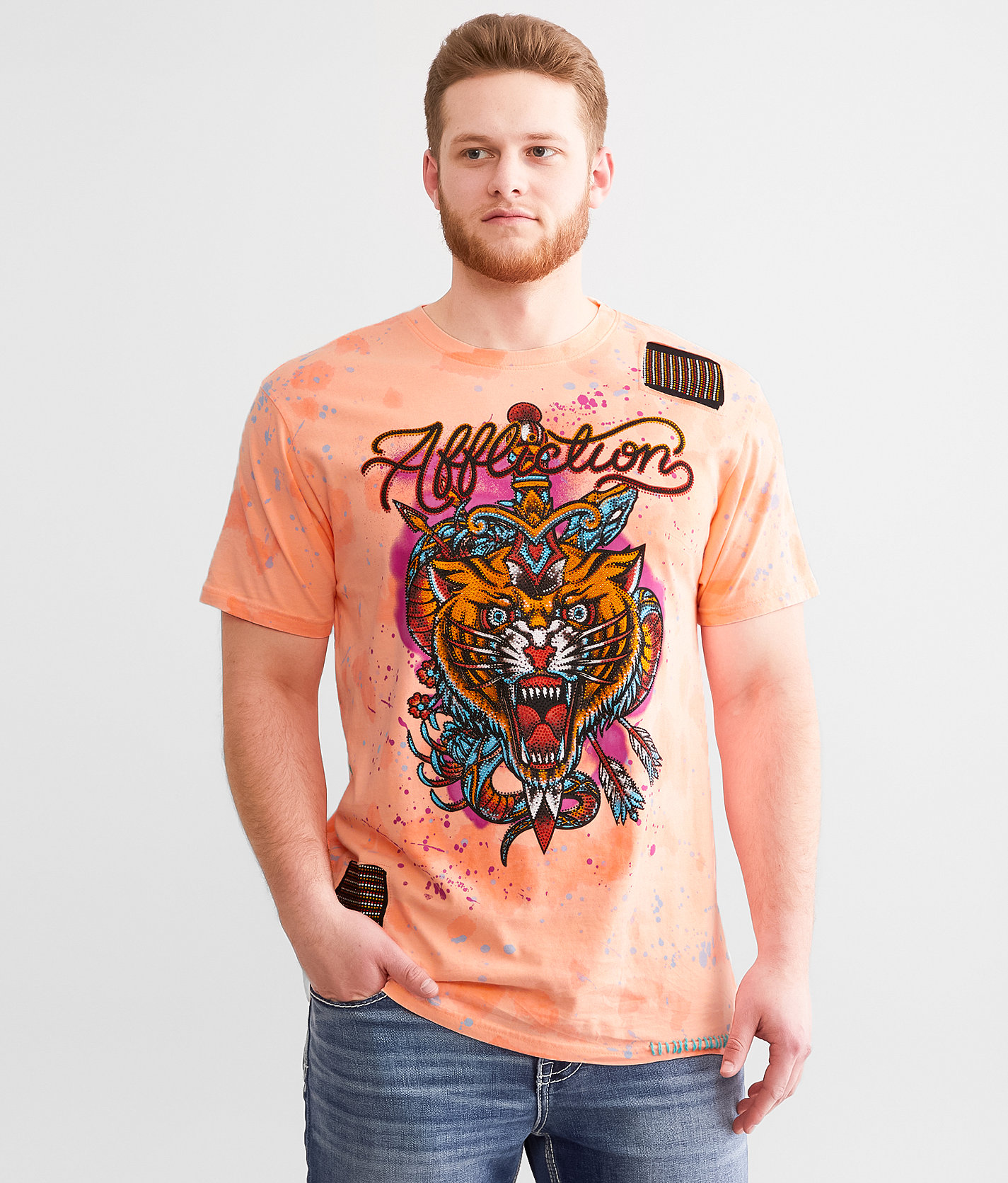 Affliction Silent Attack T-Shirt - Men's T-Shirts in Optic Mango Patrol Wash