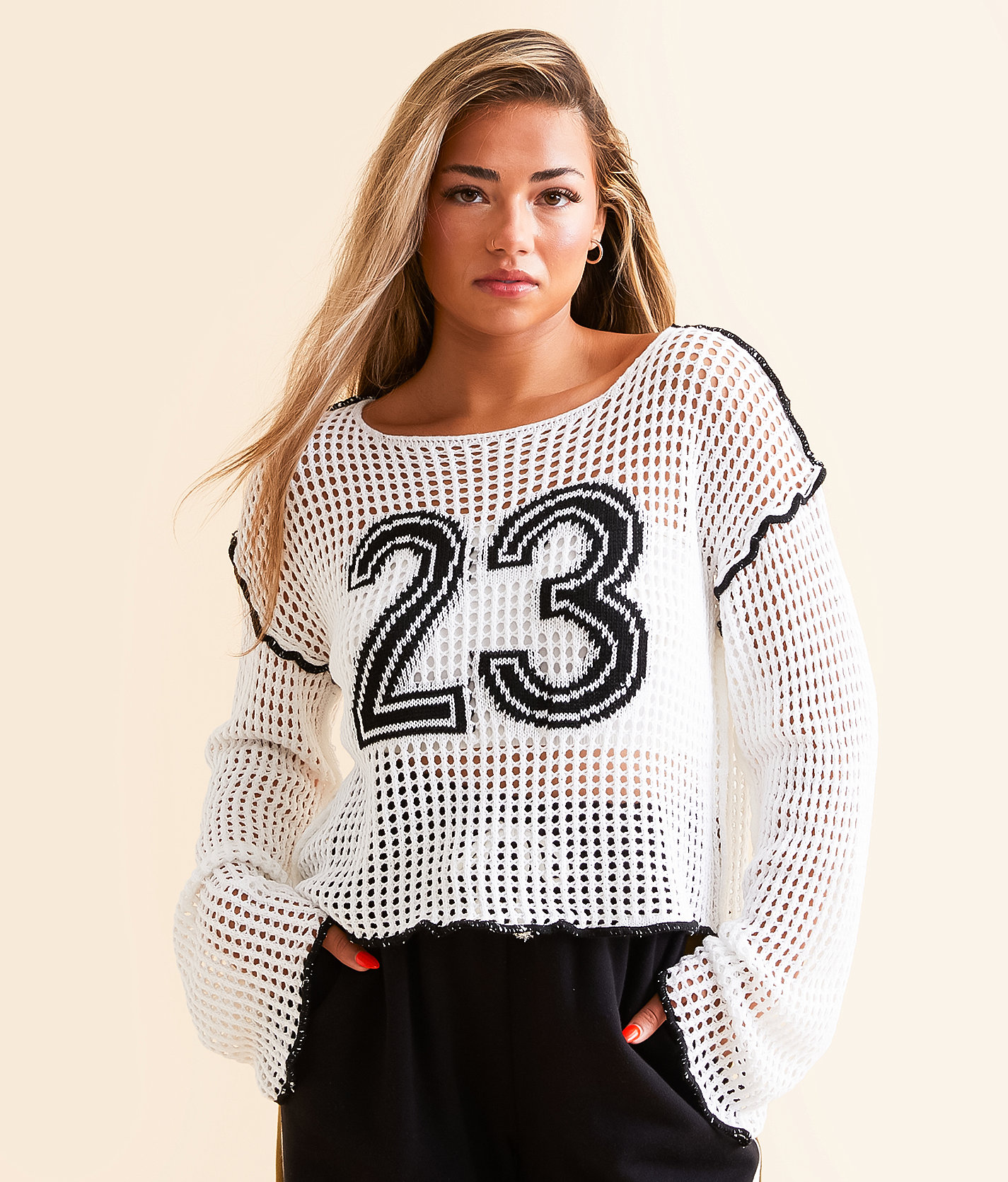 DH Apparel 23 Cropped Sweater - Women's Sweaters in White Black