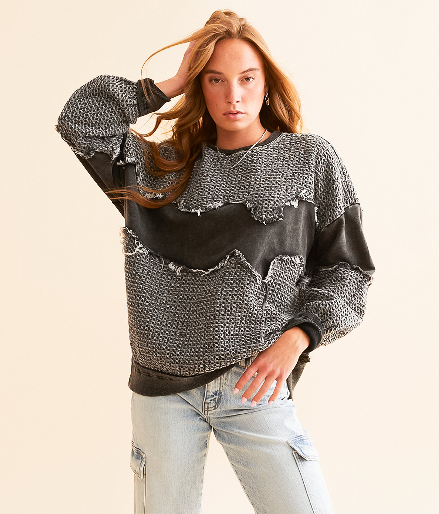 Gilded Intent Pieced Pullover - Women's Sweatshirts in Washed Black