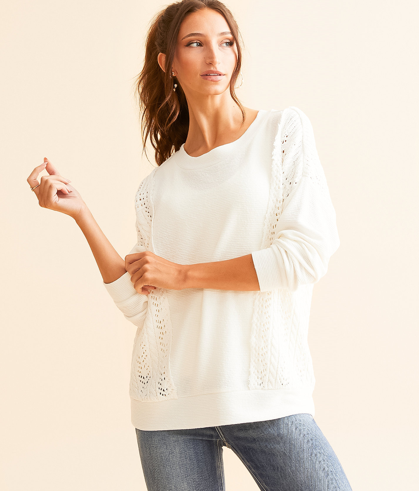 Daytrip Crochet Knit Pullover - Women's Sweatshirts in White